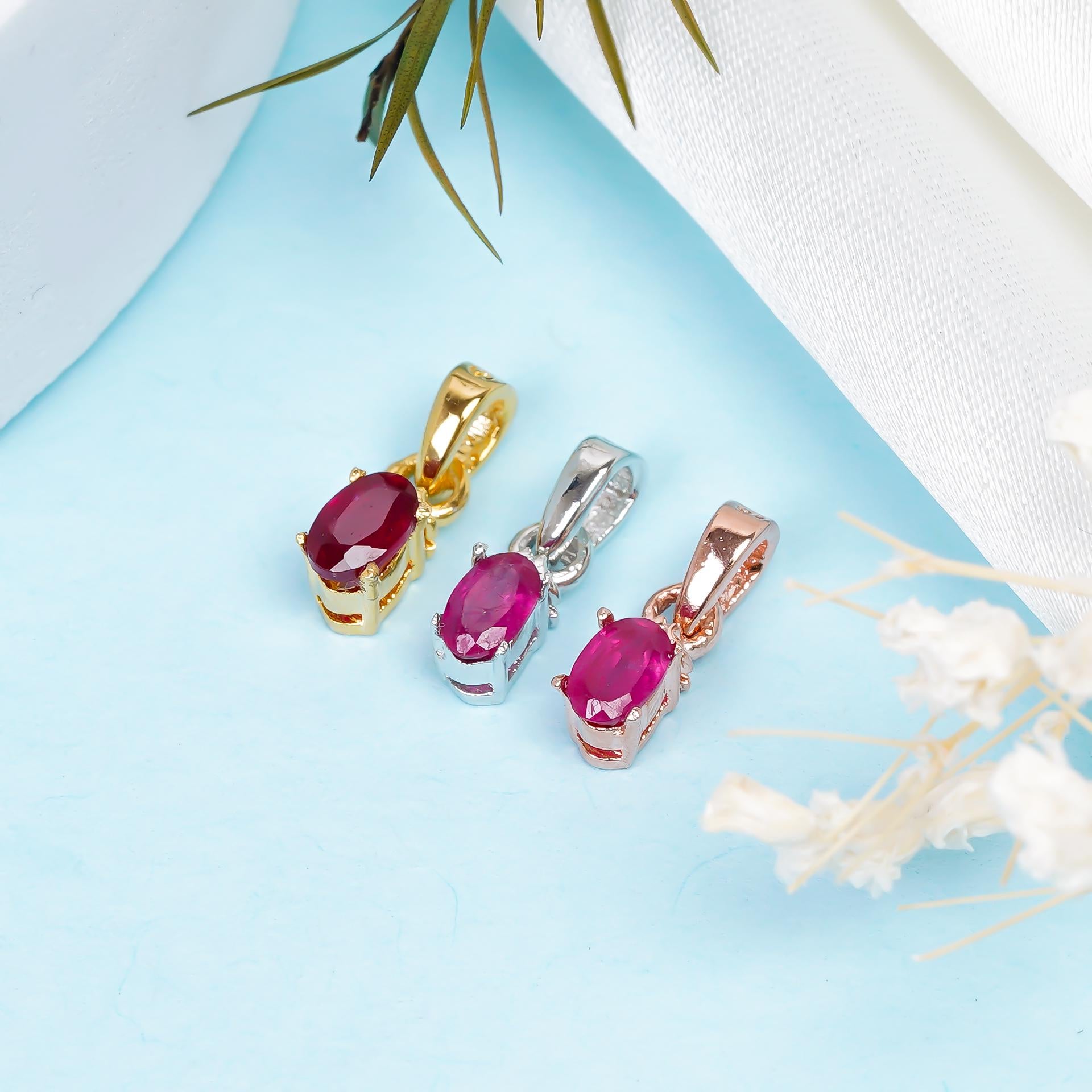 Pink Ruby Gemstone Pendant: Handmade 925 Sterling Silver Oval Jewelry