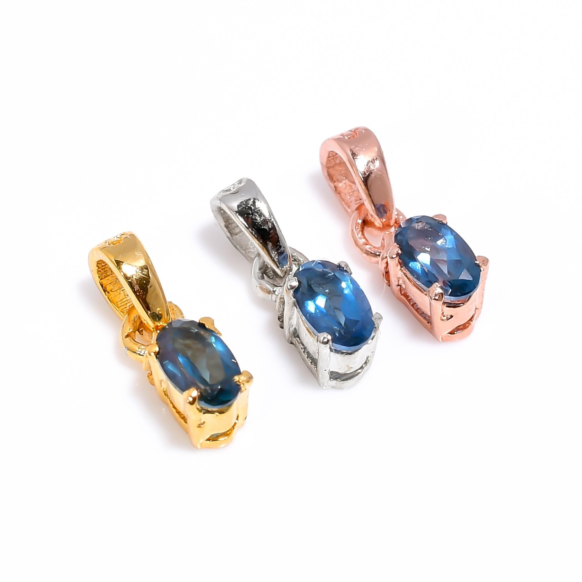 London Blue Topaz Pendant: Handmade 925 Sterling Silver, Oval Cut