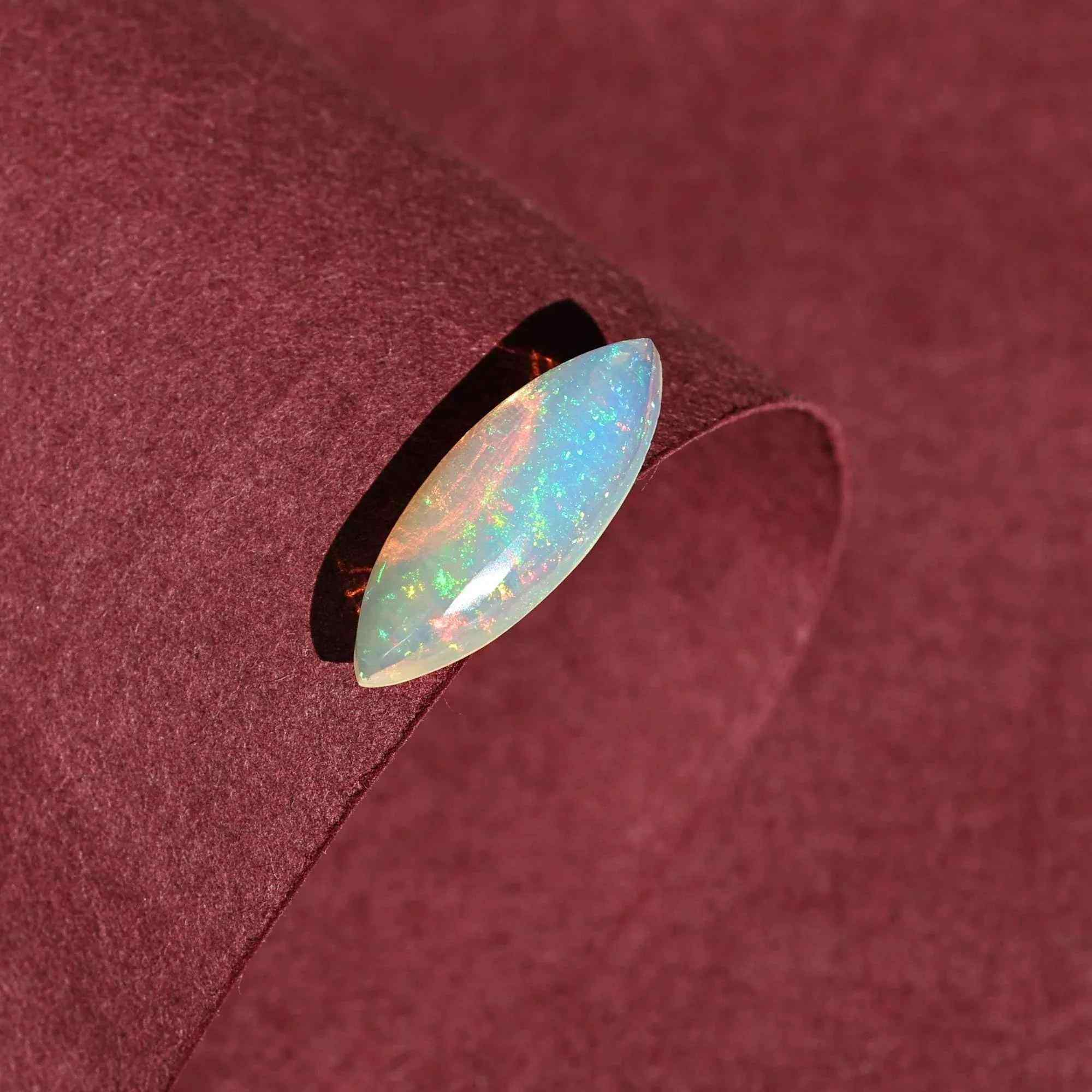 2.50 Carat Ethiopian Opal Cabochon: Marquise White Fire Opal Gemstone Loose Gemstones