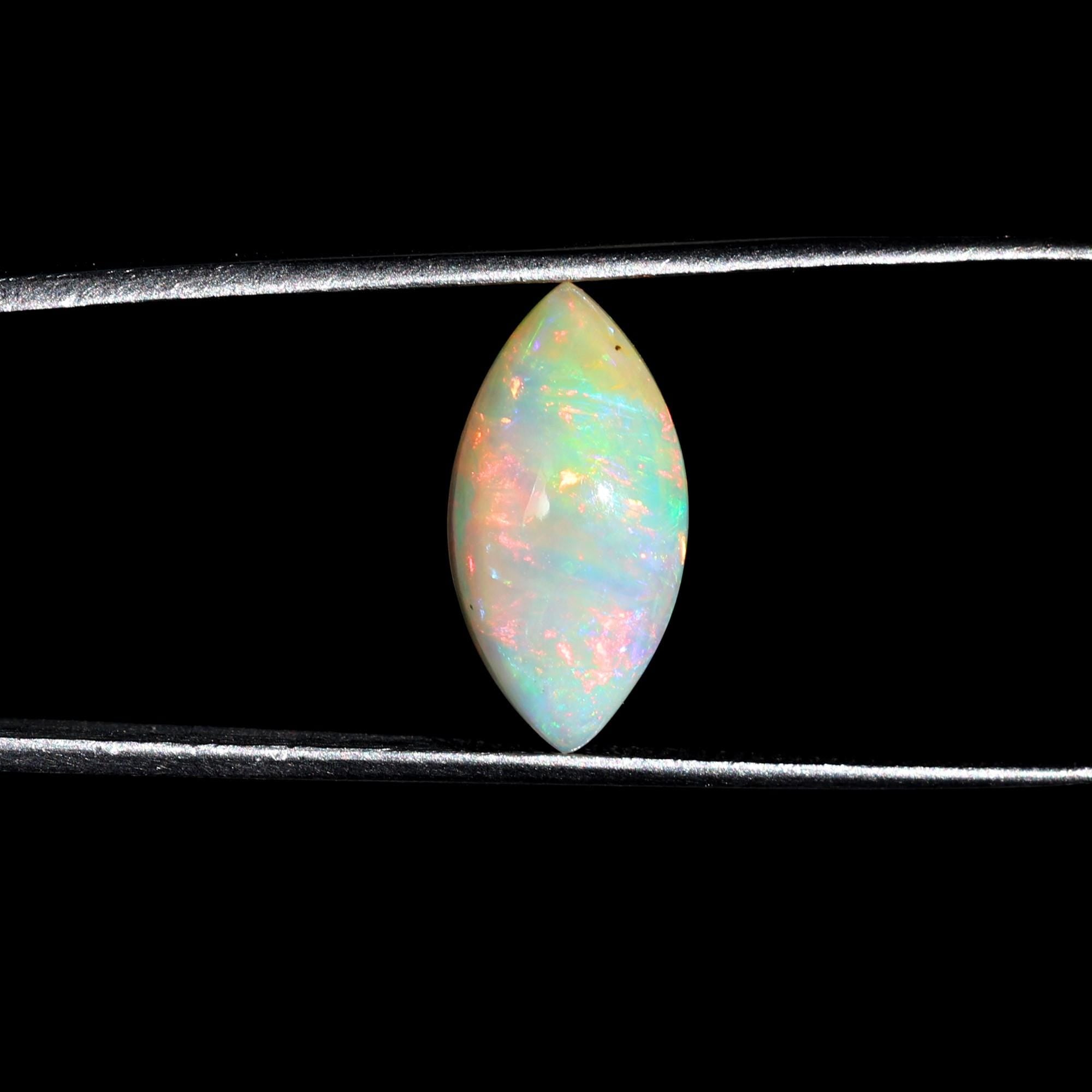3.20 Carat White Ethiopian Opal Cabochon Gemstone : Marquise Welo Fire Opal Jewelry
