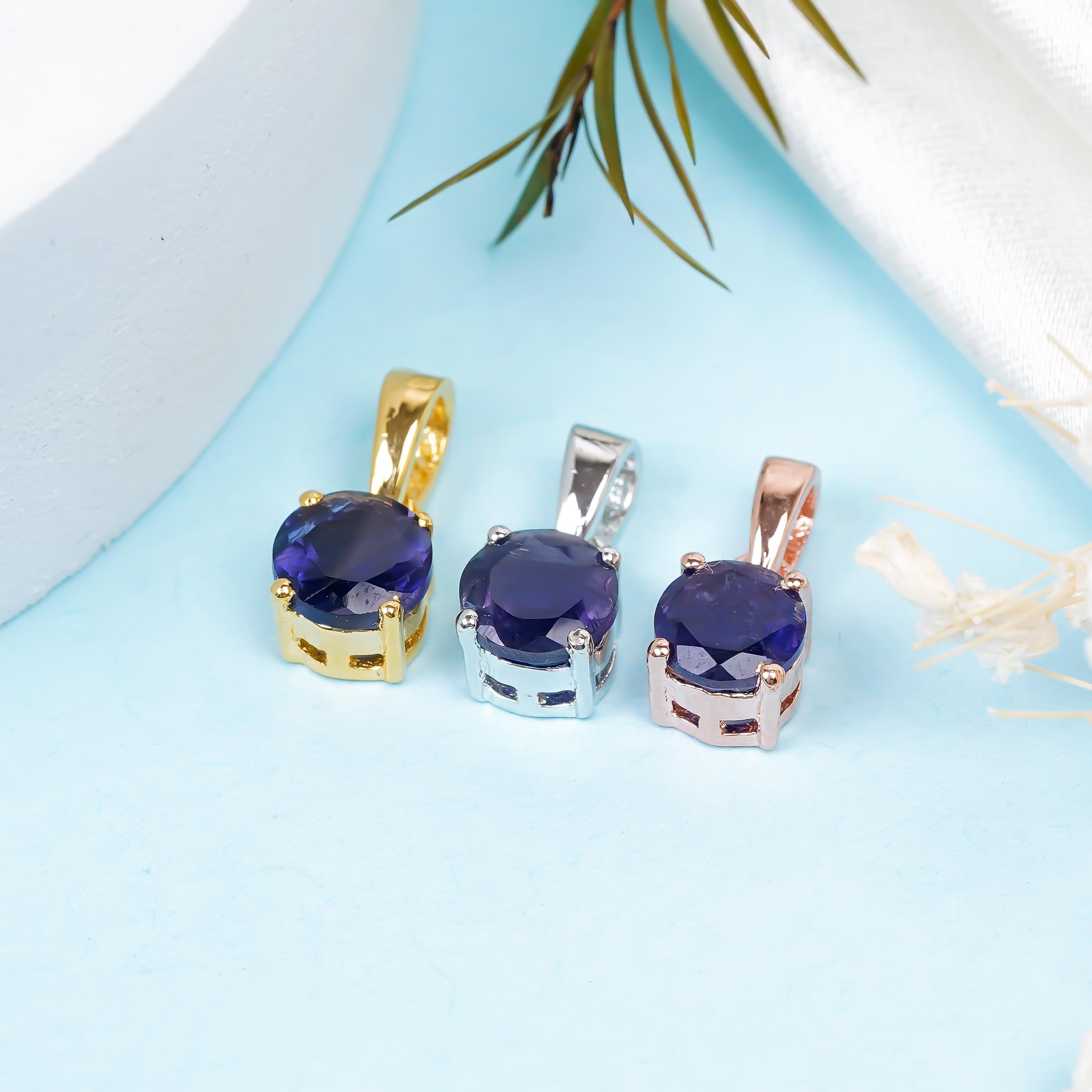 Iolite Gemstone Pendant: 925 Sterling Silver, 6mm Round Jewelry