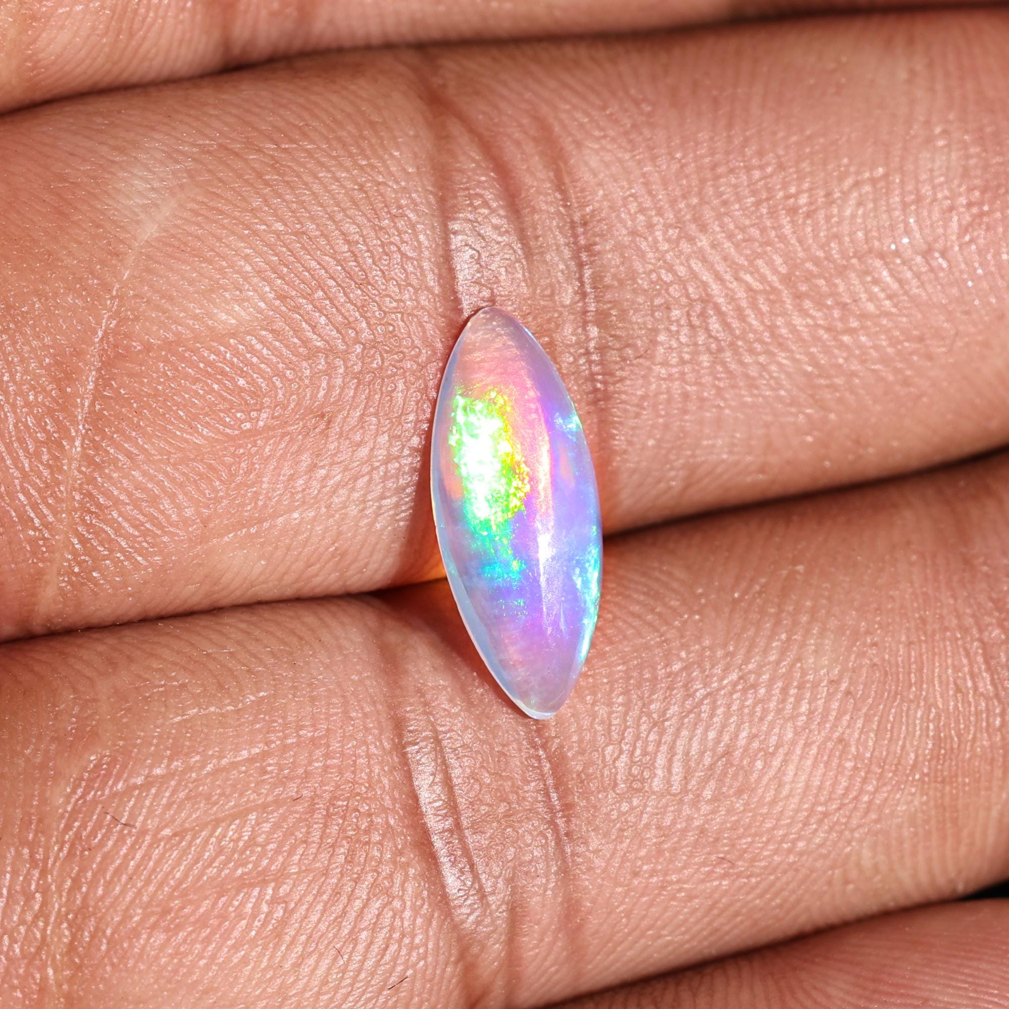 1.52 Carat White Ethiopian Opal Cabochon: Rainbow Fire Gemstone, Jewelry Making