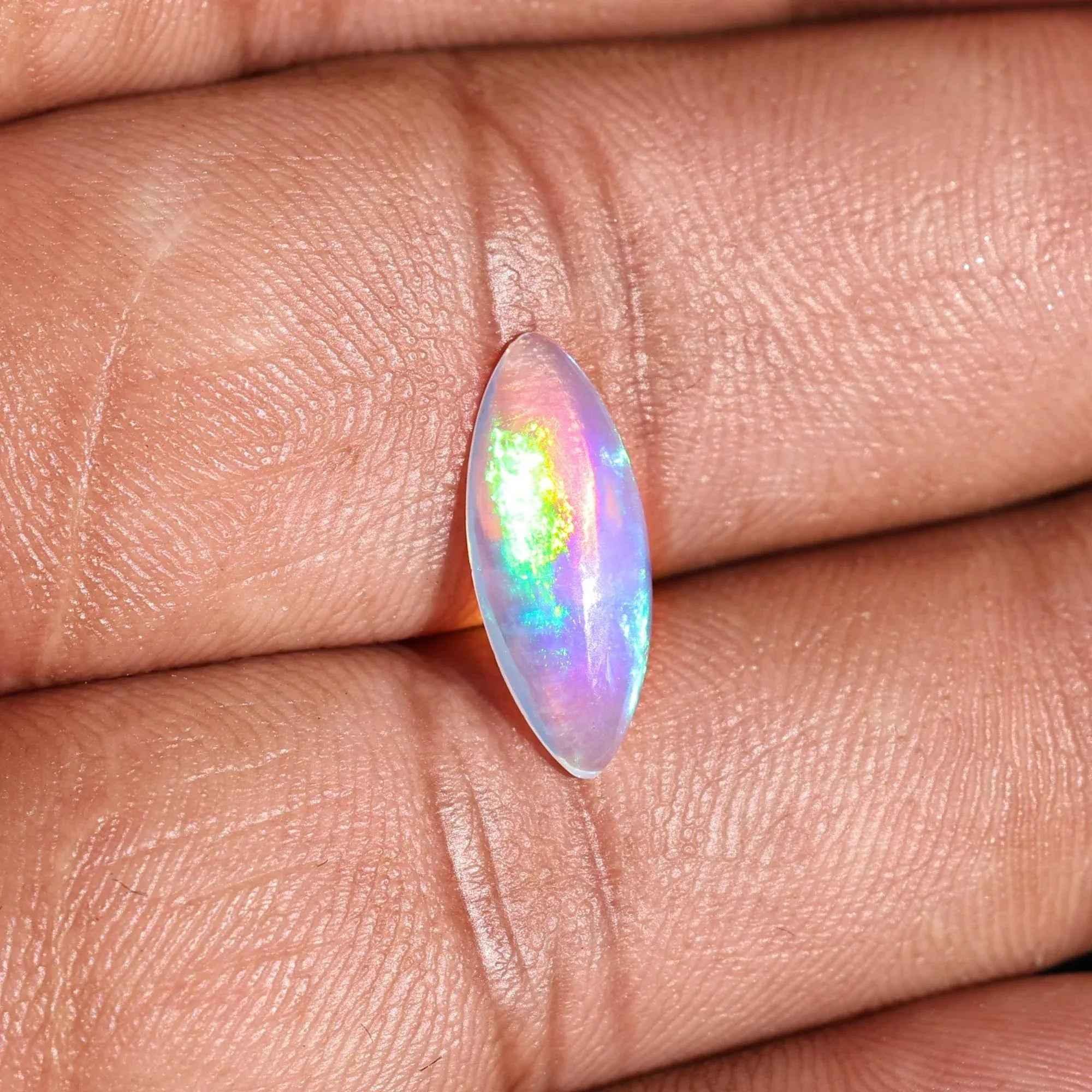 1.52 Carat White Ethiopian Opal Cabochon: Rainbow Fire Gemstone loose gemstones