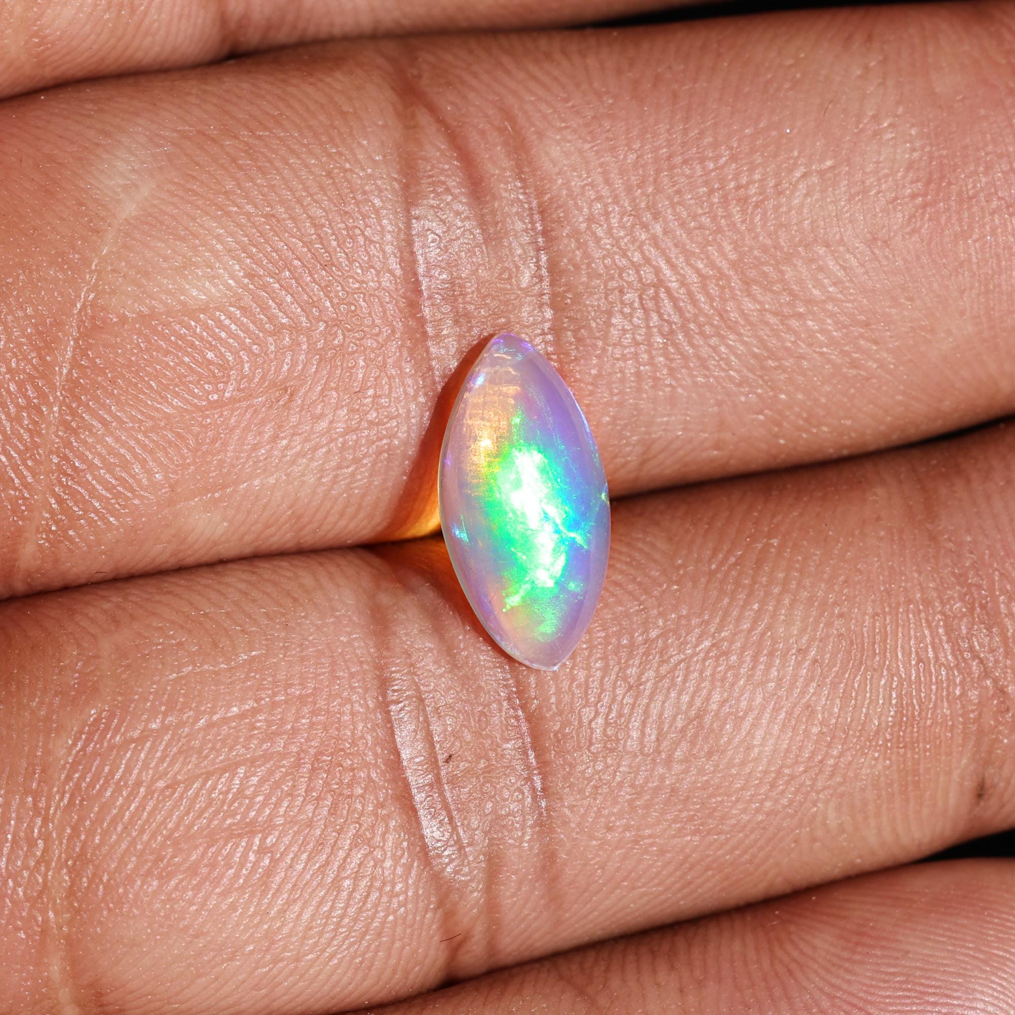 1.82 Carat Welo Fire Opal Cabochon: Marquise Shape Blue Fire Ethiopian Gemstone