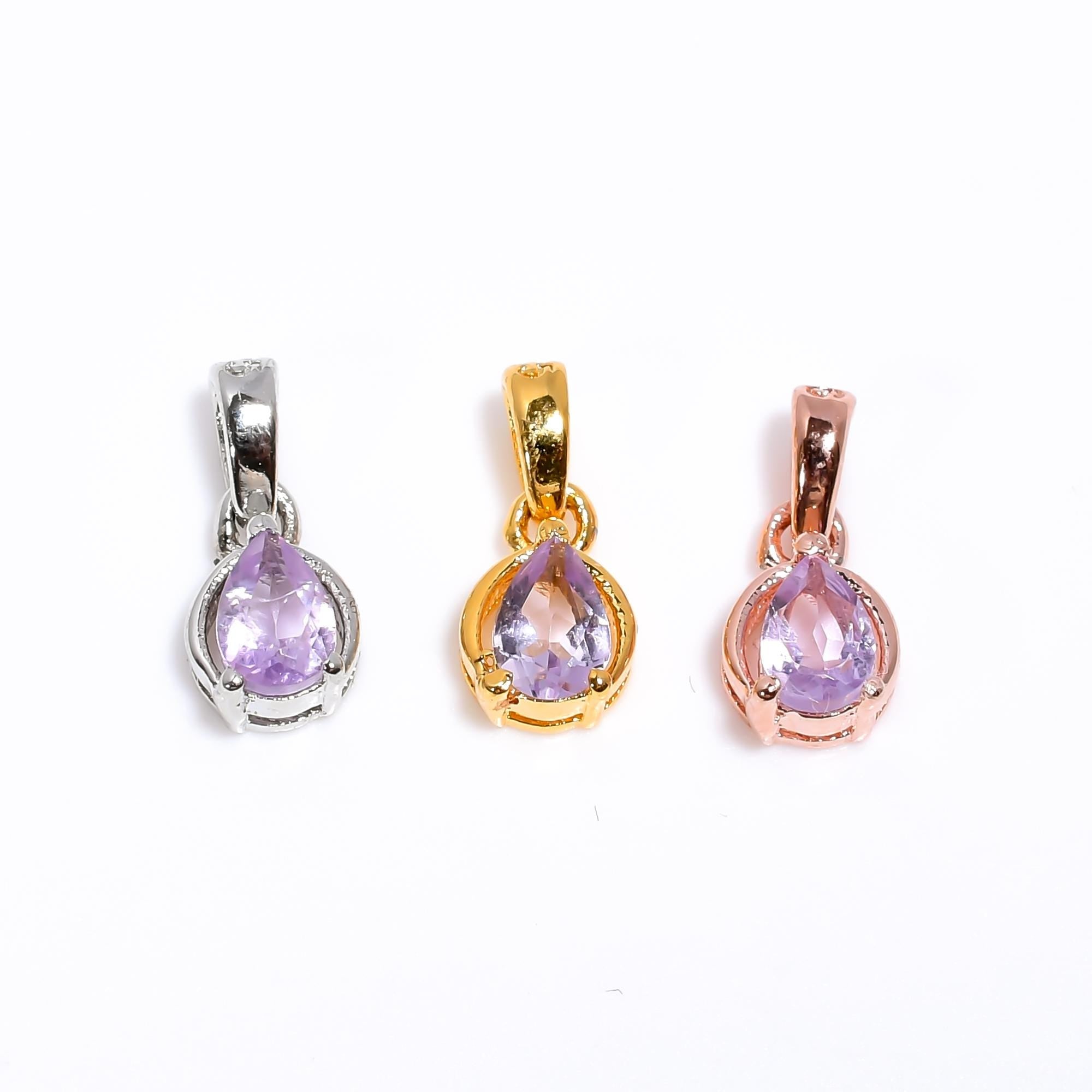 Pink Amethyst Pear Pendant: 925 Sterling Silver February Birthstone