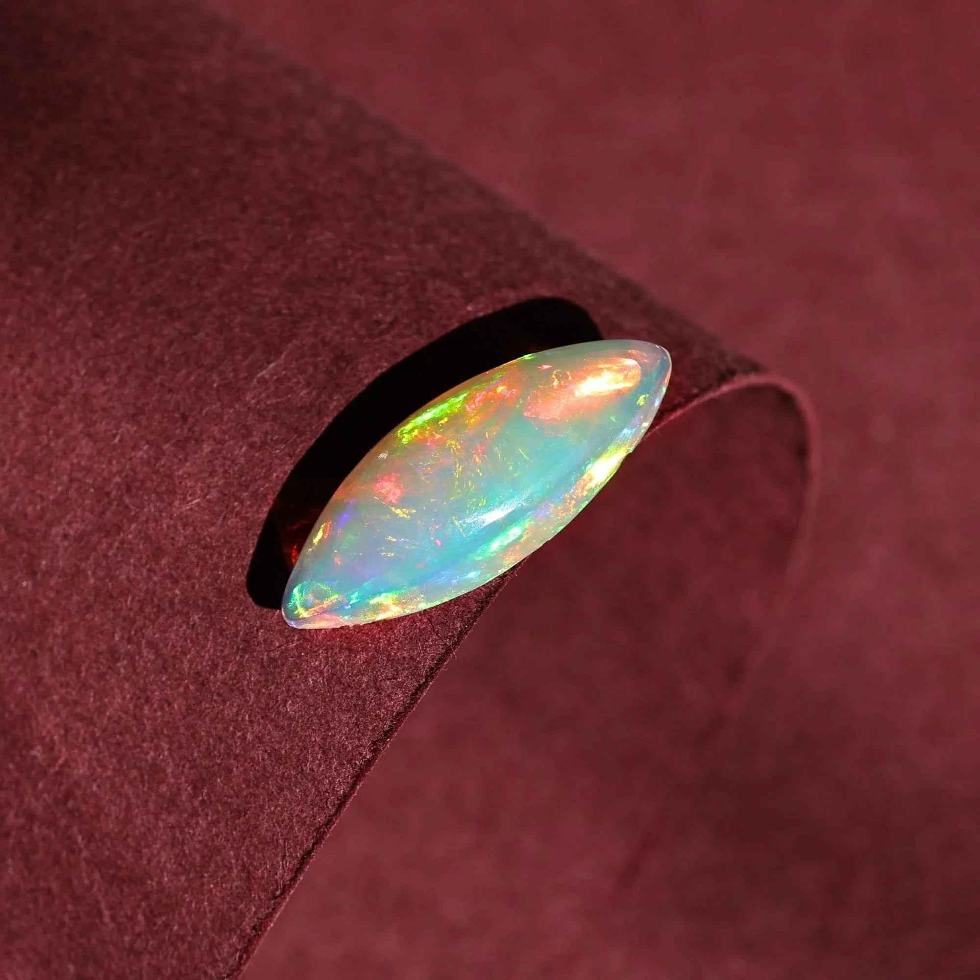 White Fire Ethiopian Opal Cabochon 2.47 Carat Loose Gemstone 7.50x19.00mm loose gemstones