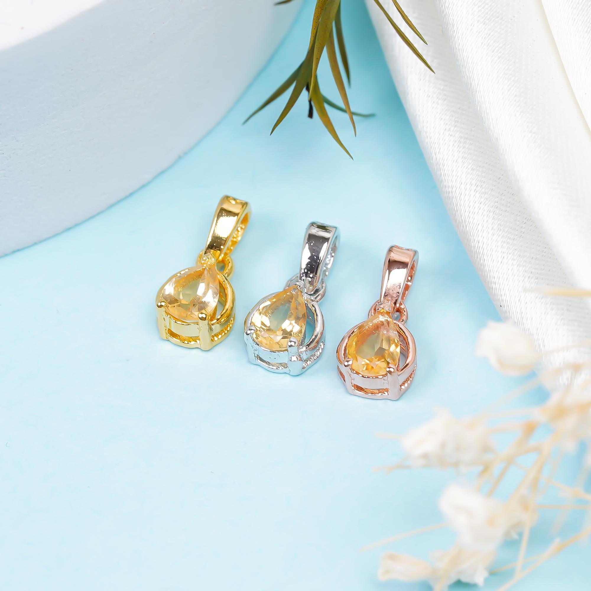 Handmade Citrine Gemstone Pendant: 925 Sterling Silver, Rose Gold Finish