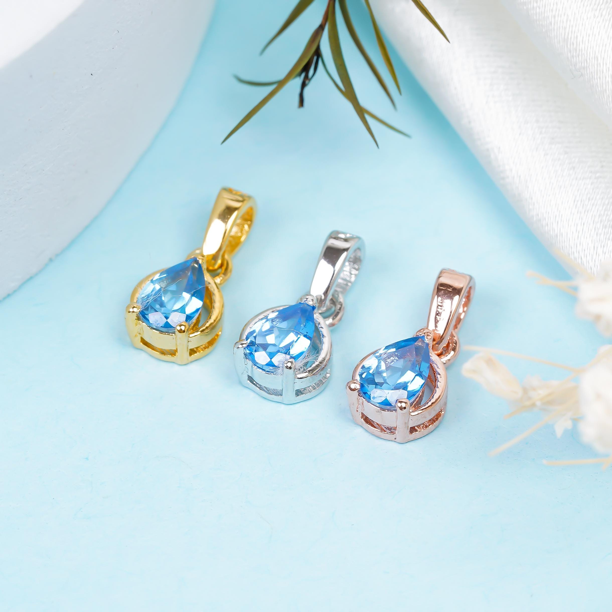 Handmade 925 Sterling Silver Swiss Blue Topaz Pear Pendant