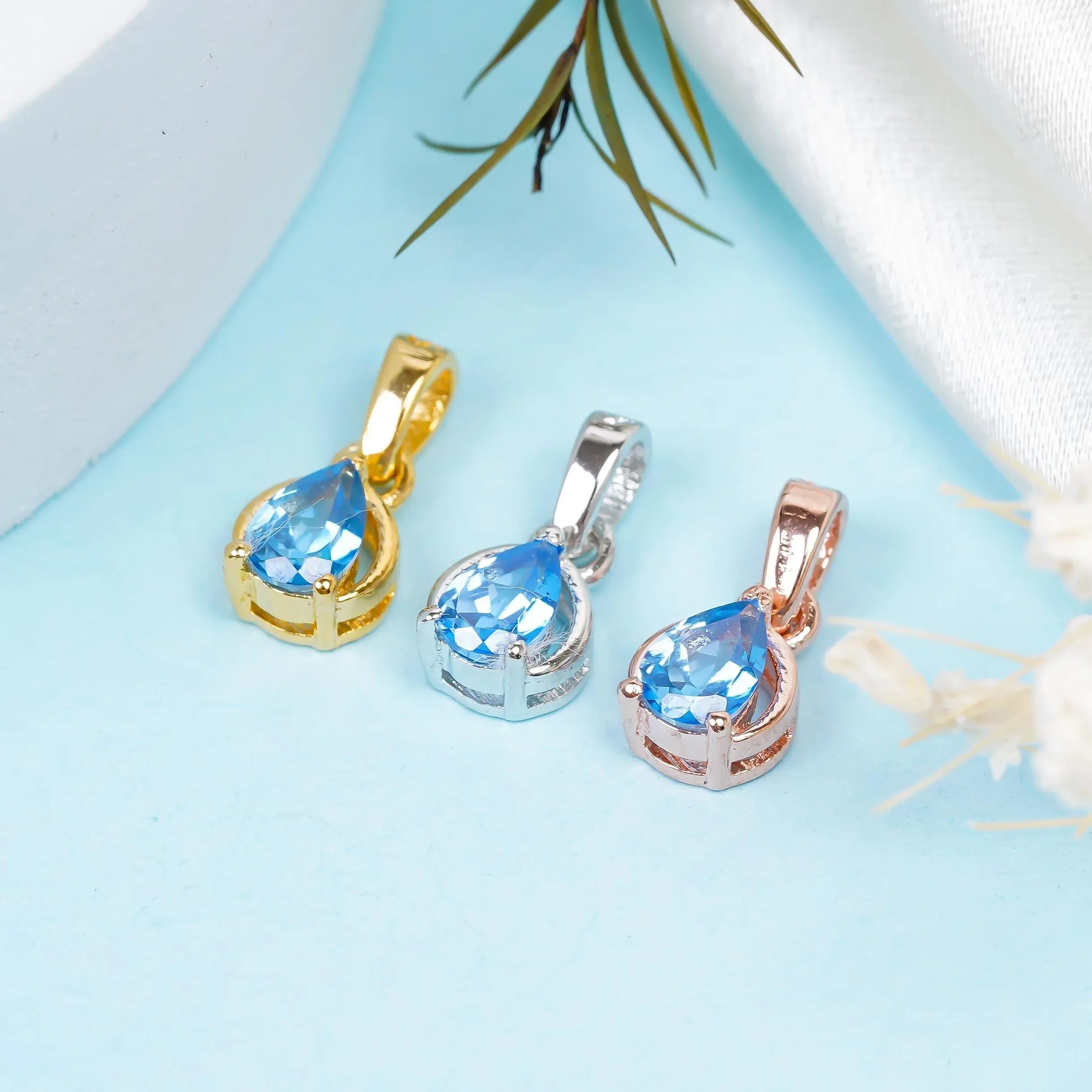 Handmade 925 Sterling Silver Swiss Blue Topaz Pear Pendant Jewelry