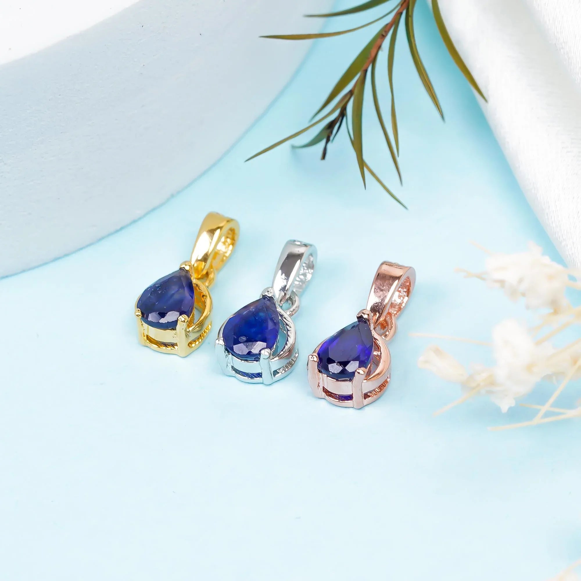 Pear Blue Sapphire Pendant: 925 Sterling Silver, Handmade Jewelry - Himalya Quartz