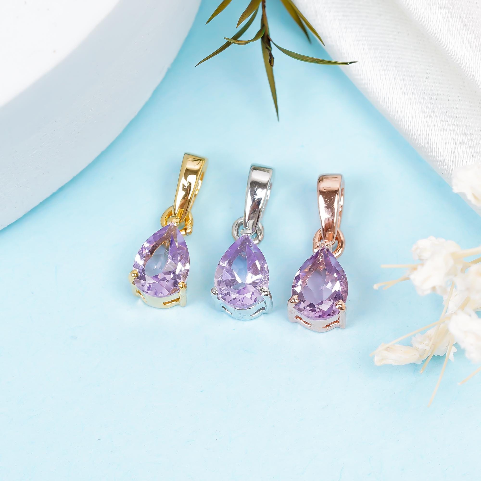 Handmade Pink Amethyst Pendant: 925 Sterling Silver Pear Gemstone