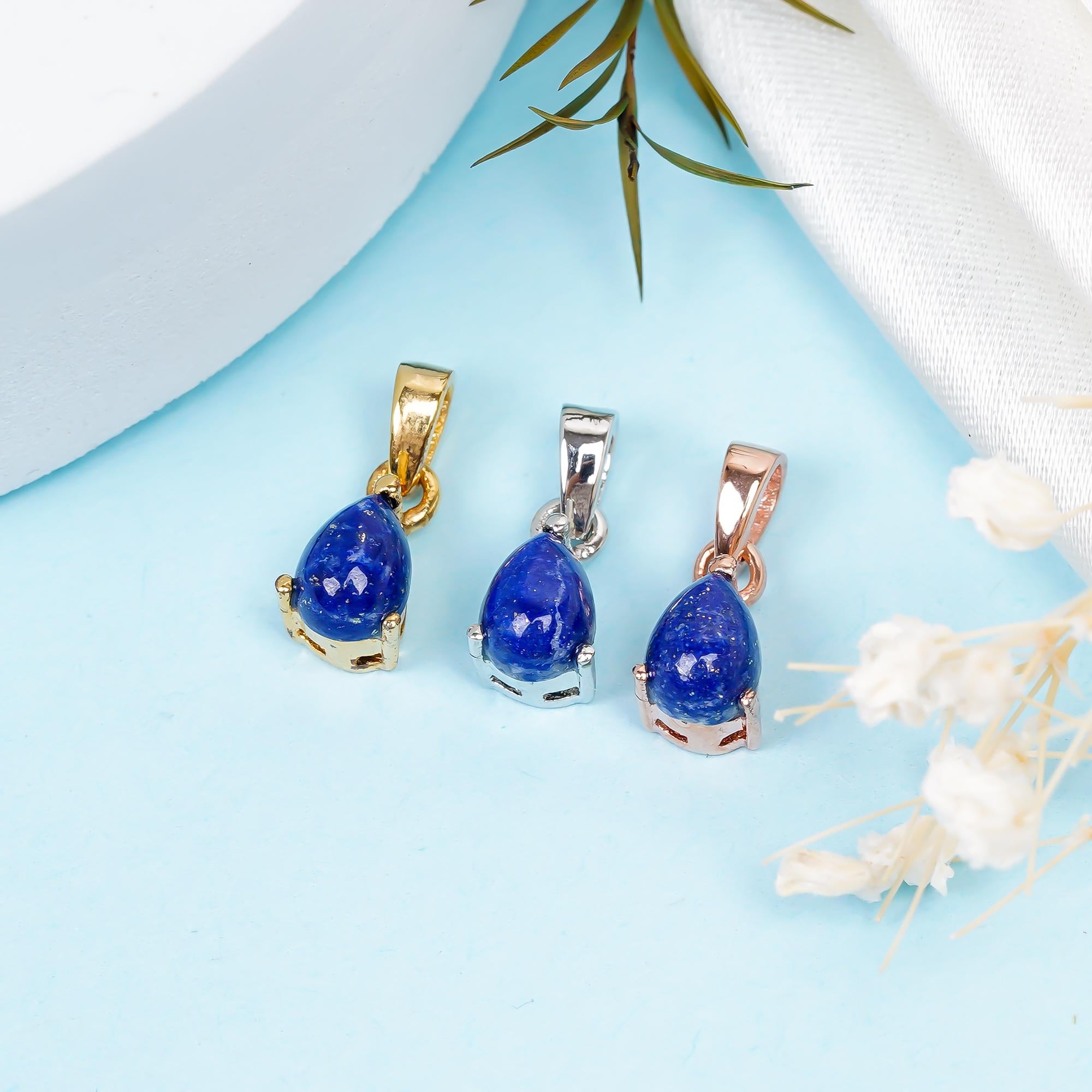 Pear Lapis Lazuli Pendant: 925 Sterling Silver Handmade Jewelry