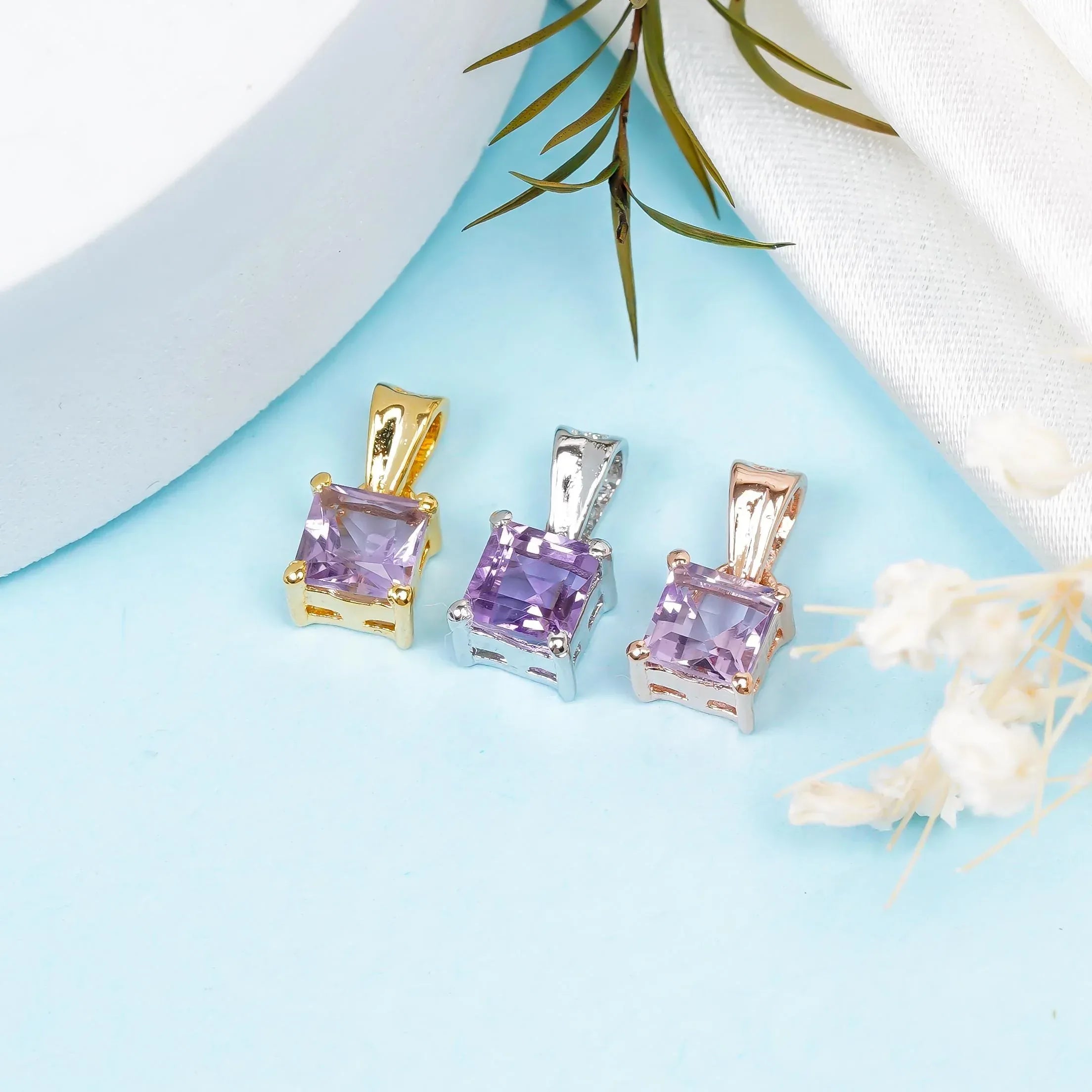 Pink Amethyst Pendant: Square Gemstone, 925 Sterling Silver, Handmade Jewelry