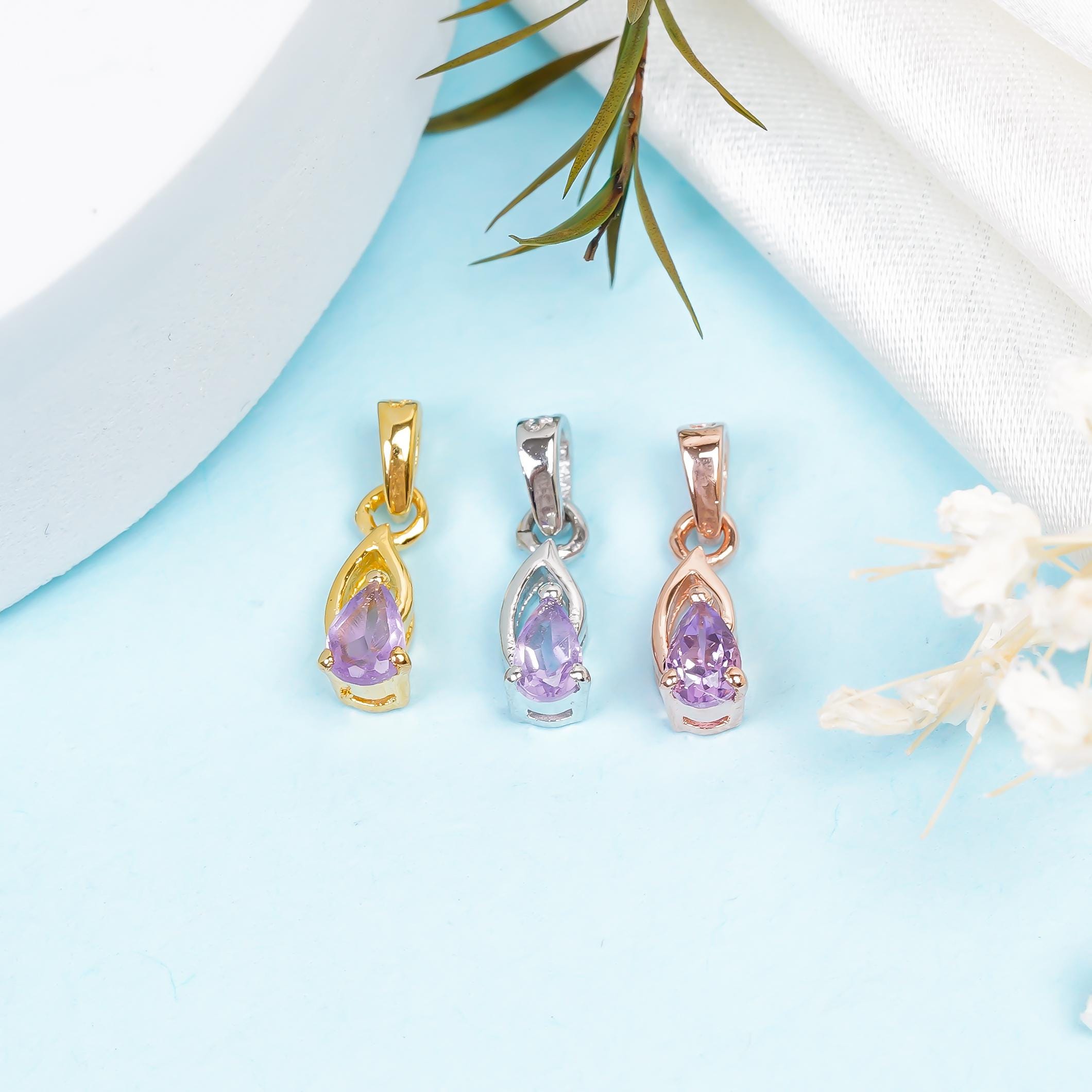 Handmade Amethyst Pear Pendant: 925 Sterling Silver, February Birthstone