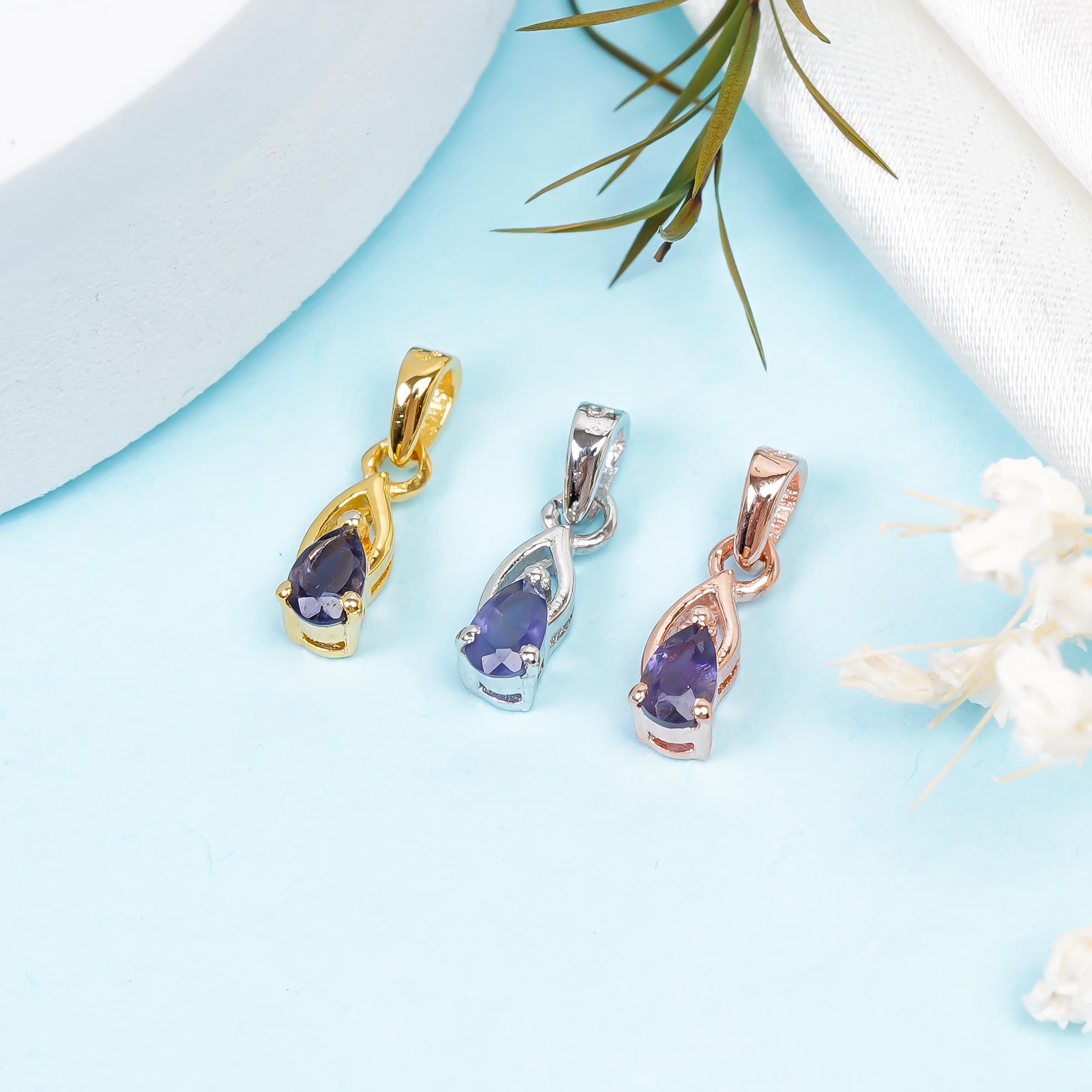 Pear Iolite Pendant: 925 Sterling Silver Gemstone Jewelry