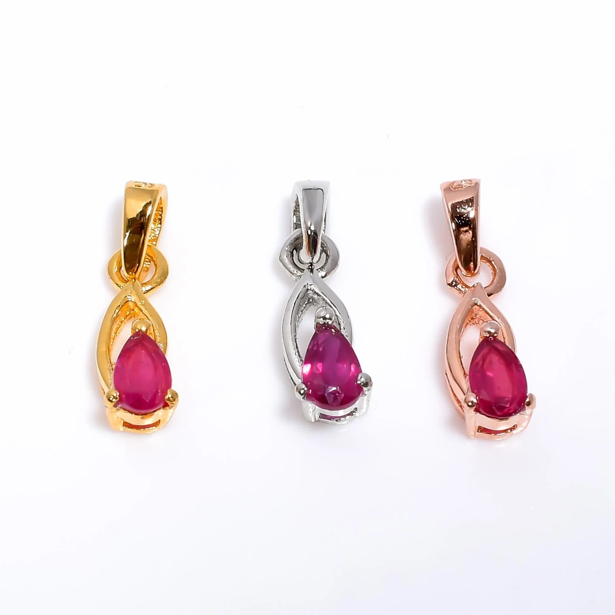 Tiny Ruby Pear Pendant: 925 Sterling Silver July Birthstone - Himalya Quartz