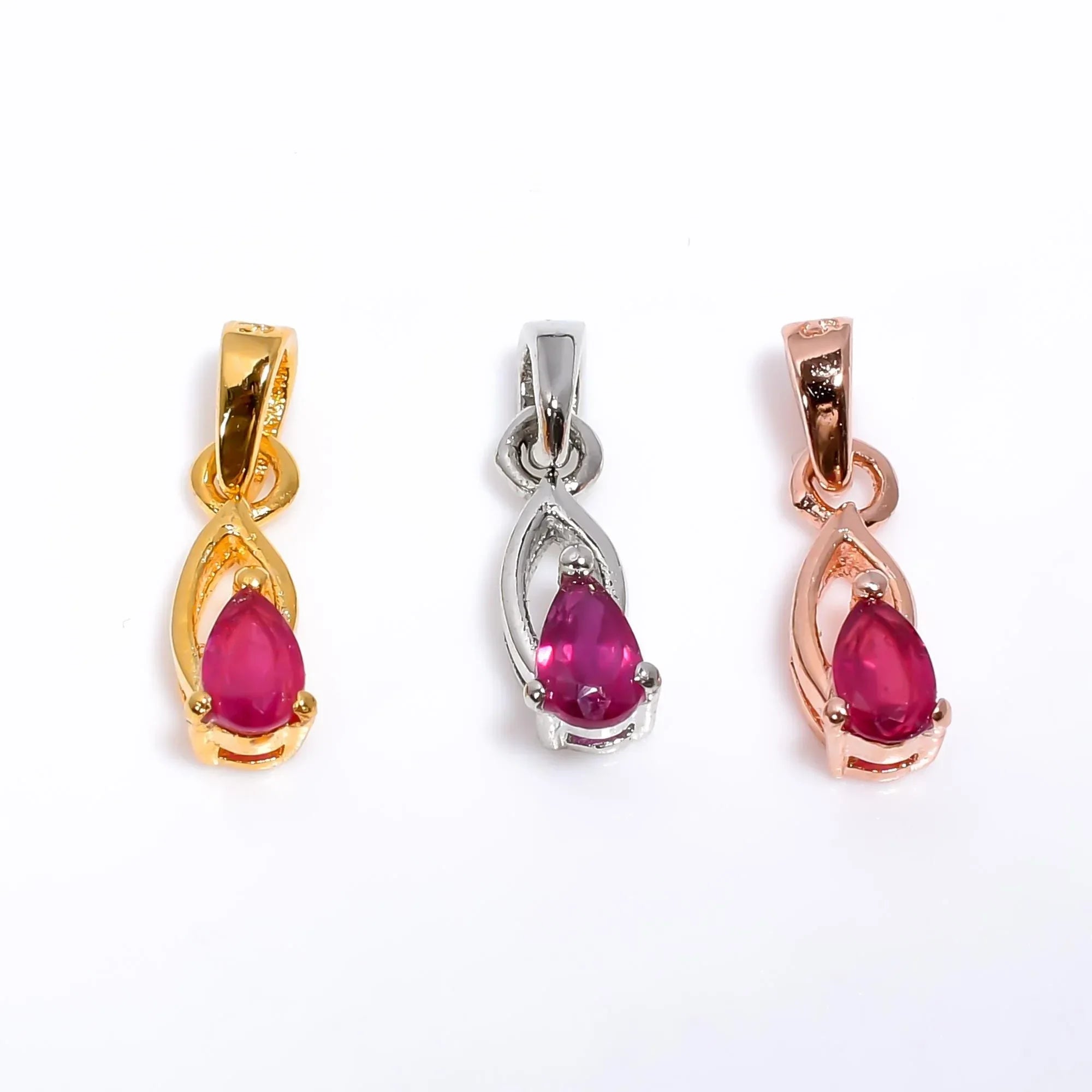 Tiny Ruby Pear Pendant: 925 Sterling Silver July Birthstone Jewelry
