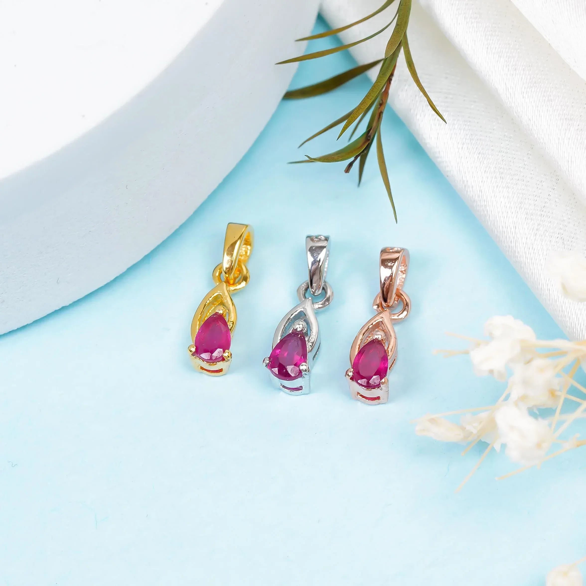 Tiny Ruby Pear Pendant: 925 Sterling Silver July Birthstone Jewelry