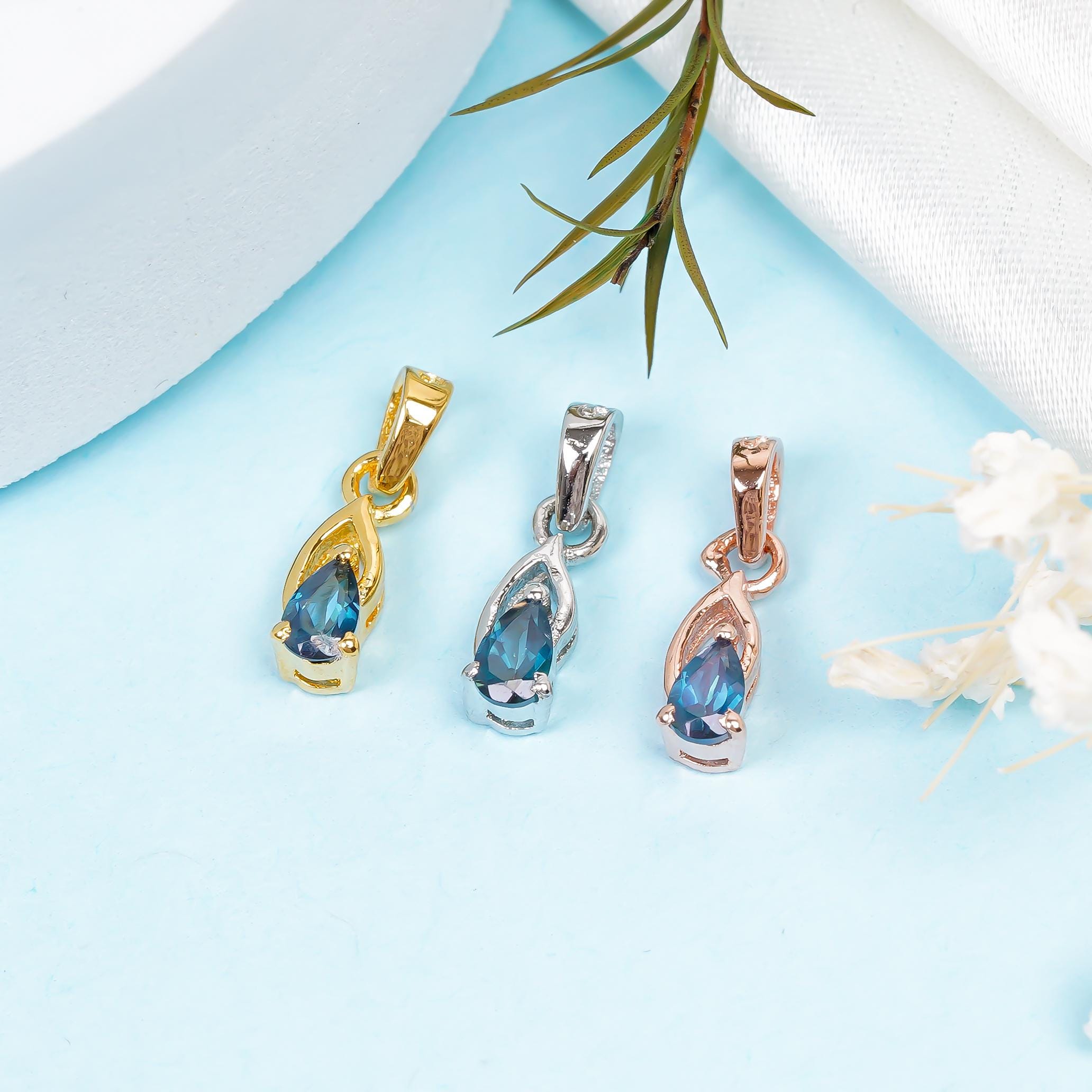 London Blue Topaz 925 Silver Pear Pendant - December Birthstone