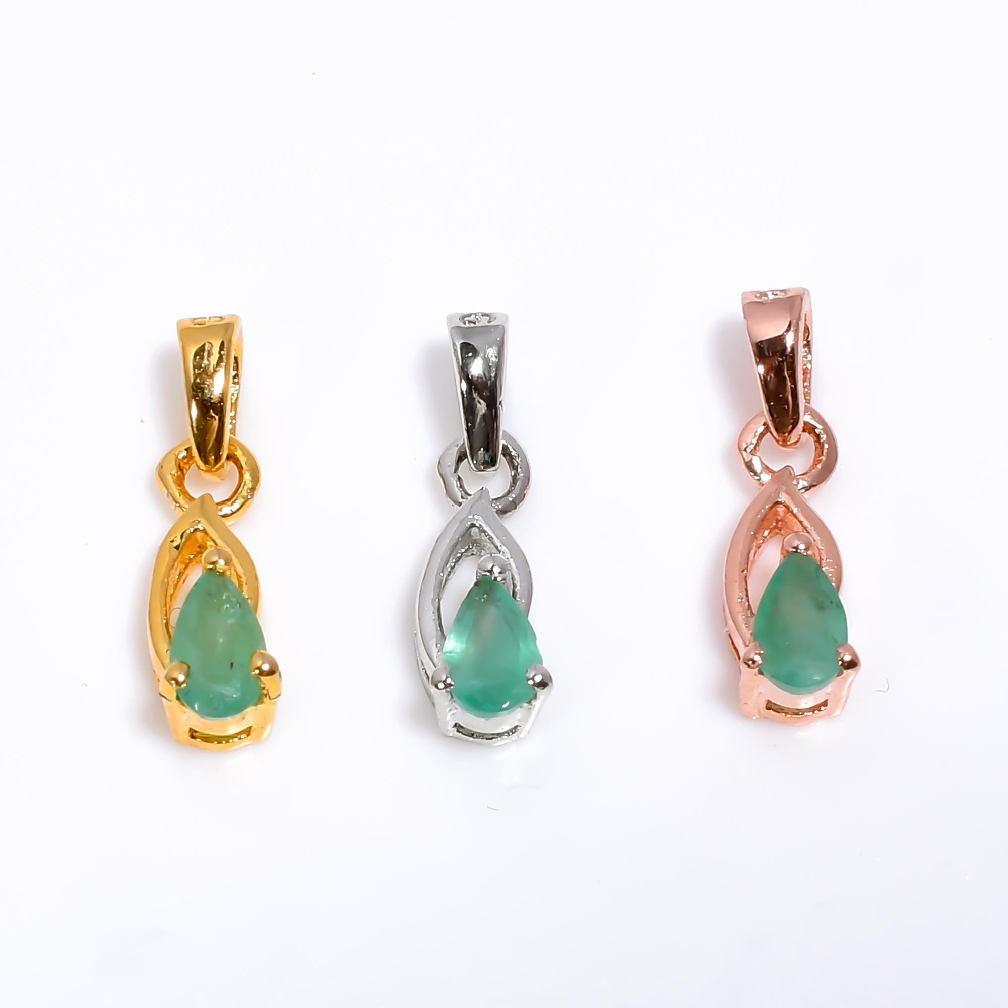 Emerald Pendant: 925 Silver Boho Style Jewelry, Pear Cut Gemstone