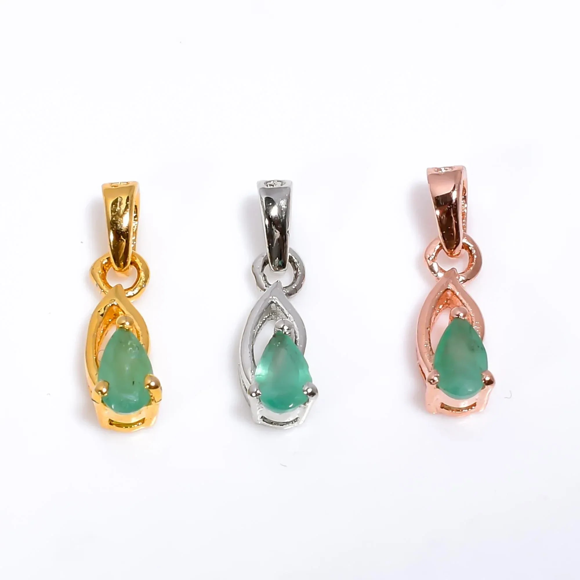 Emerald Pendant: 925 Silver Boho Style Jewelry, Pear Cut Gemstone Jewelry