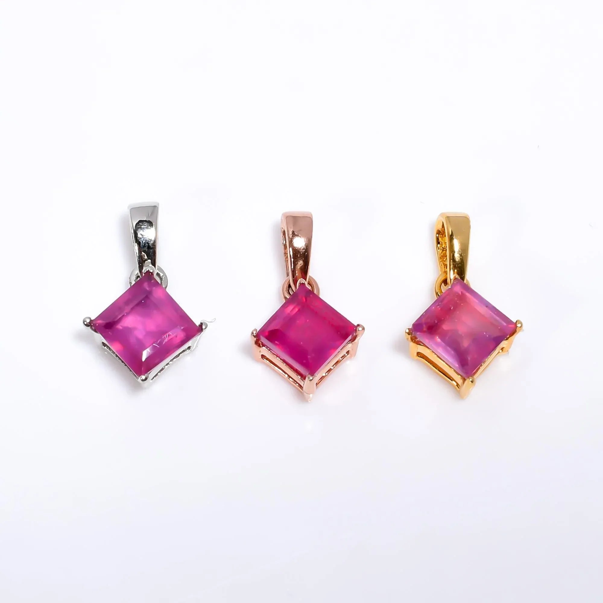 Natural Ruby Pendant: Vintage 925 Sterling Silver, 6mm Square Jewelry