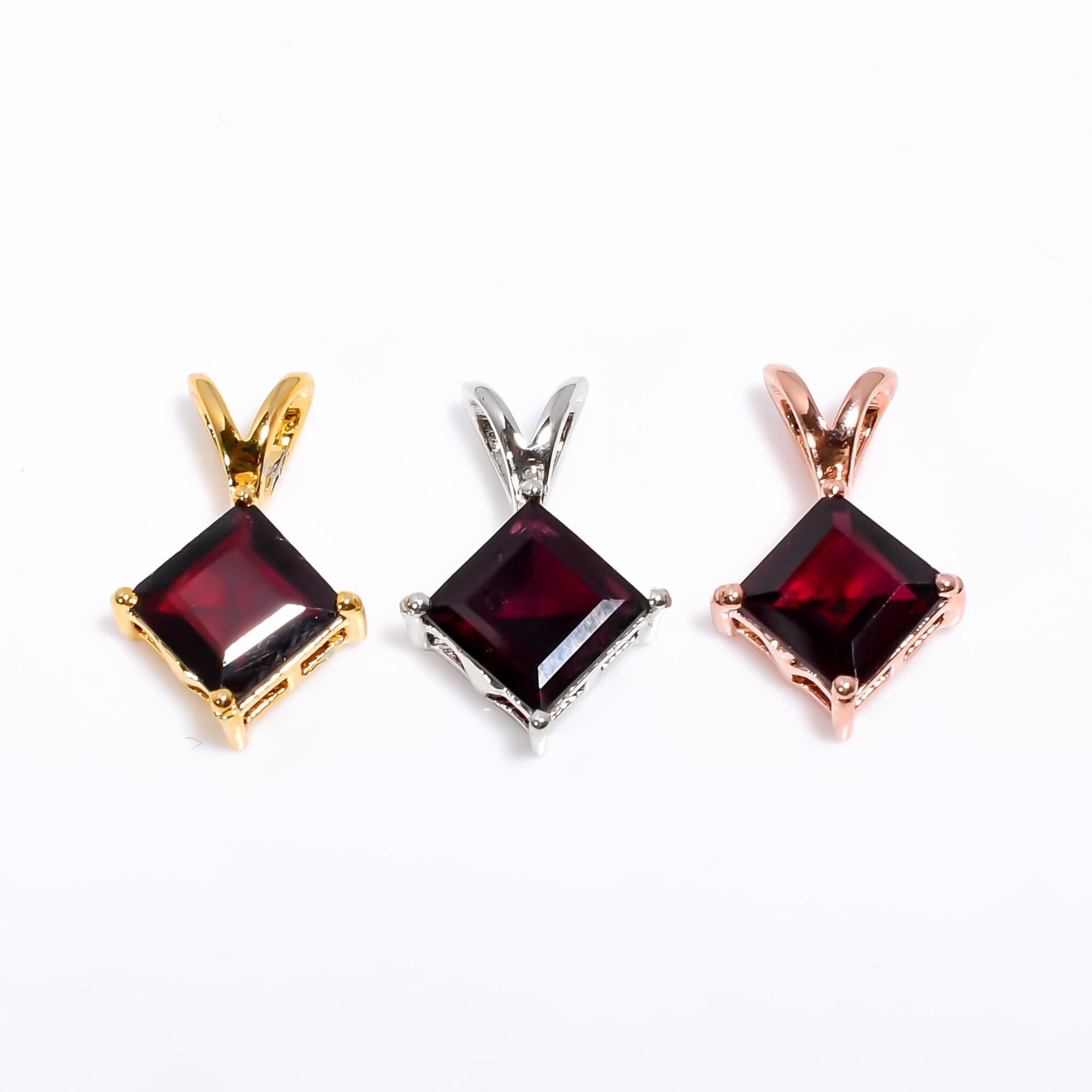 Rhodolite Garnet Pendant: 925 Sterling Silver, 8mm Square Bohemian Jewelry