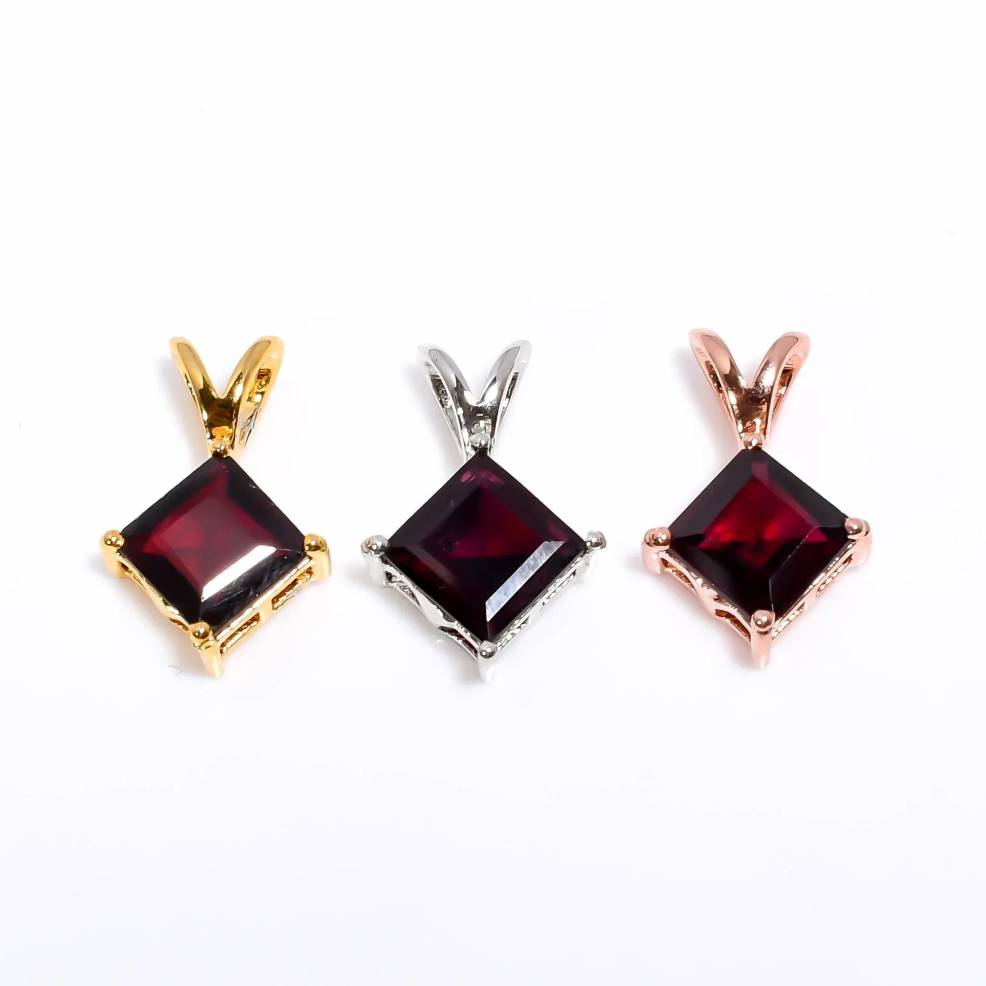 Rhodolite Garnet Pendant: 925 Sterling Silver, 8mm Square Bohemian Jewelry Jewelry