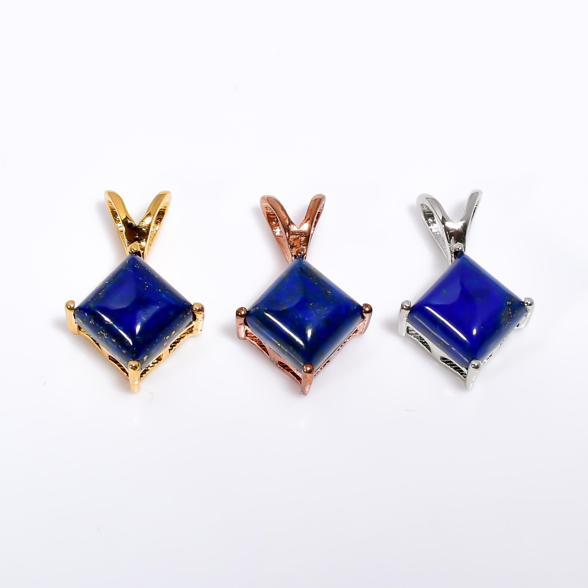Lapis Lazuli Pendant: 925 Sterling Silver, 8mm Square Stone