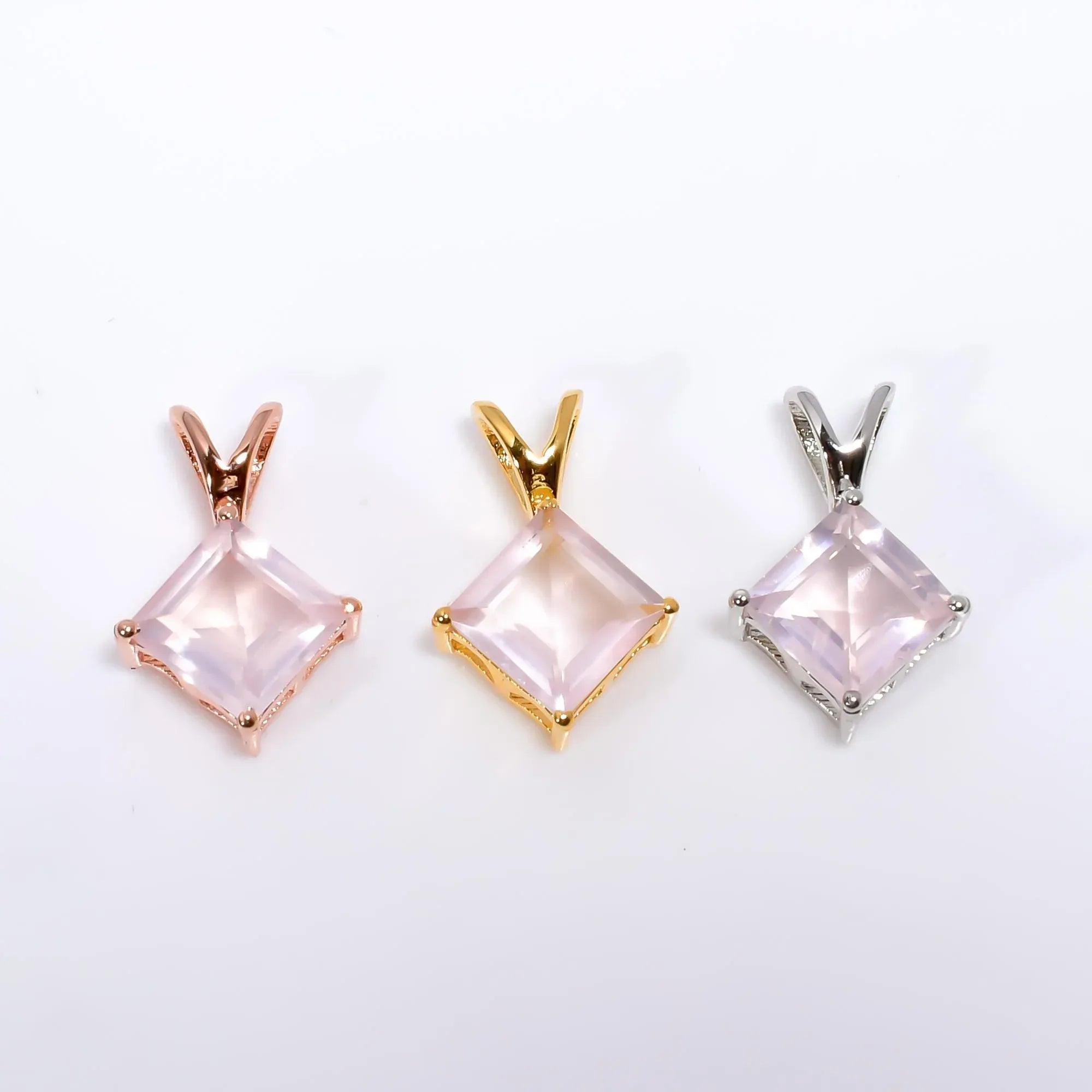 Handmade 8mm Square Rose Quartz 925 Sterling Silver Pendant Jewelry