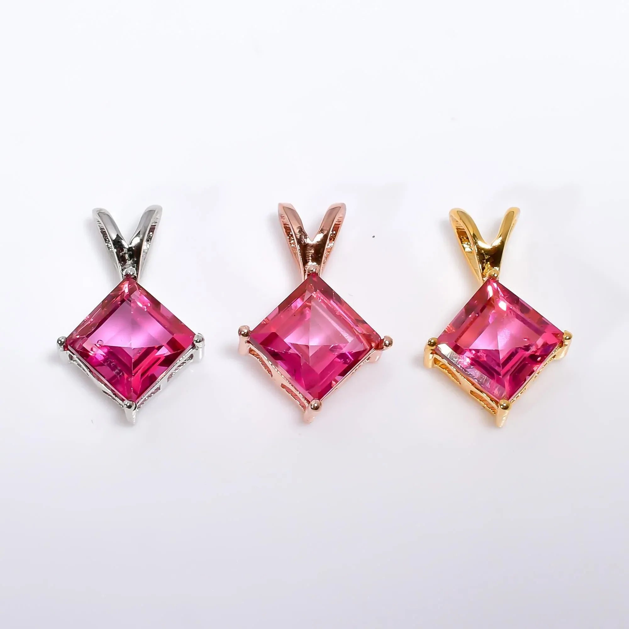 Handmade Pink Topaz Pendant: Square Faceted 925 Silver Jewelry Jewelry