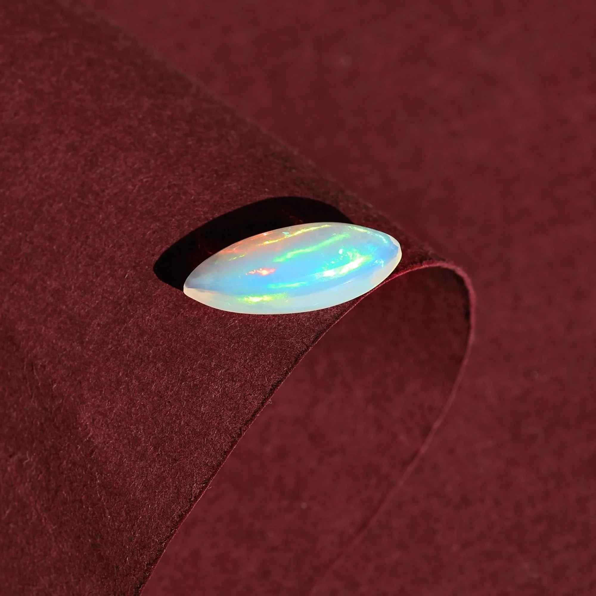 2.85 Carat White Ethiopian Fire Opal Gemstone: Marquise Cabochon Stone loose gemstones