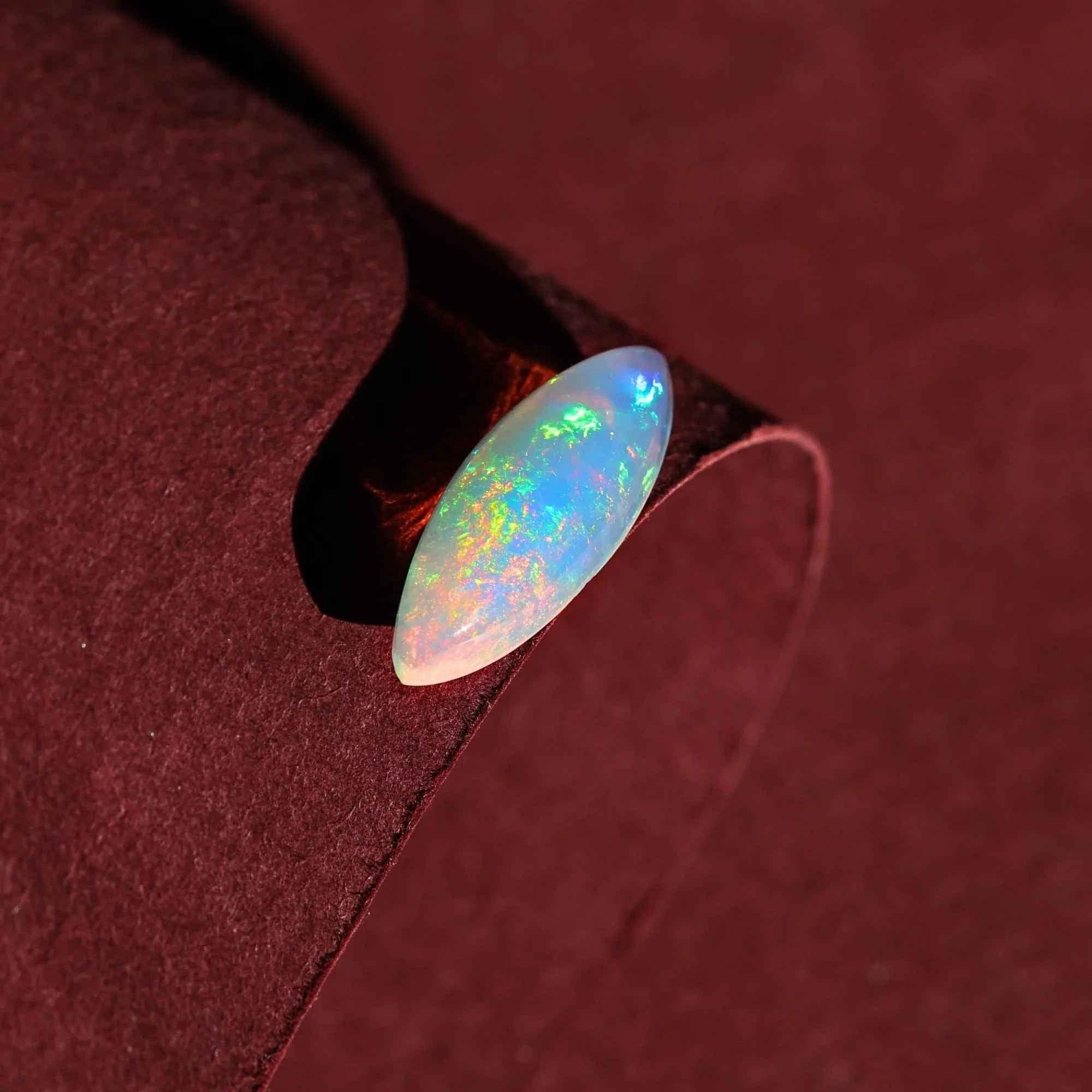 2.50 Carat Ethiopian Opal Cabochon: Marquise White Fire Opal Gemstone loose gemstones