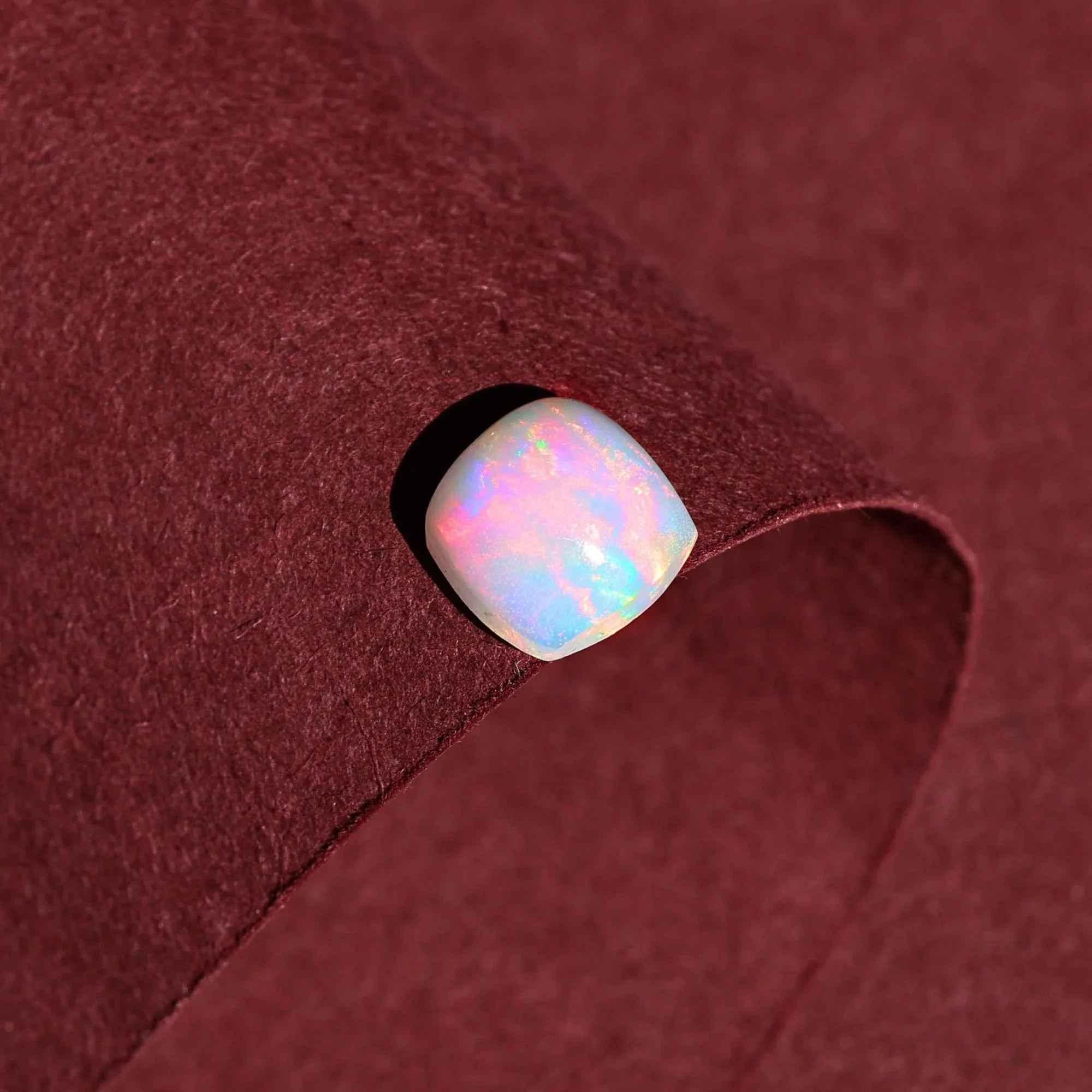 7mm White Ethiopian Opal Cabochon: Square Cushion Cut Loose Gemstone (0.98 Carat) loose gemstones