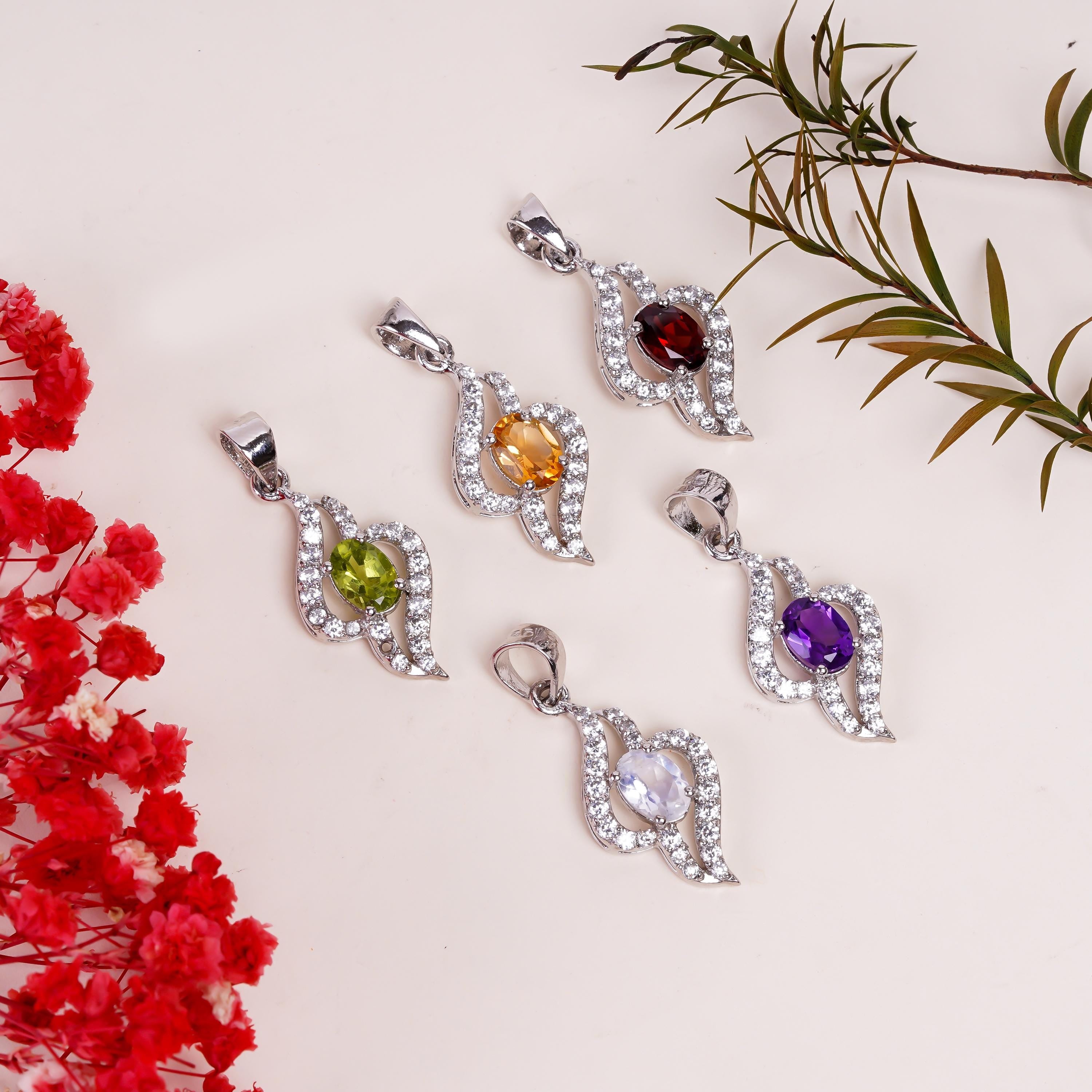 Handmade 925 Sterling Silver Oval Gemstone Pendant: Boho Birthstone Jewelry