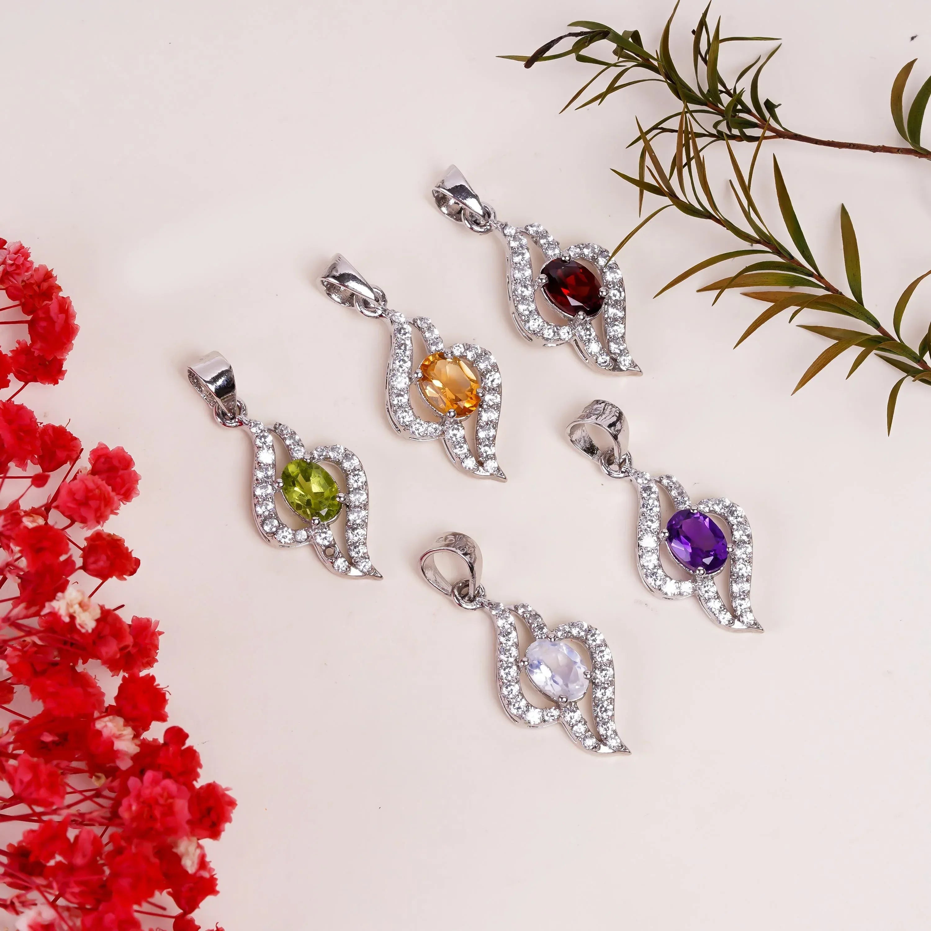 Handmade 925 Sterling Silver Oval Gemstone Pendant: Boho Birthstone Jewelry