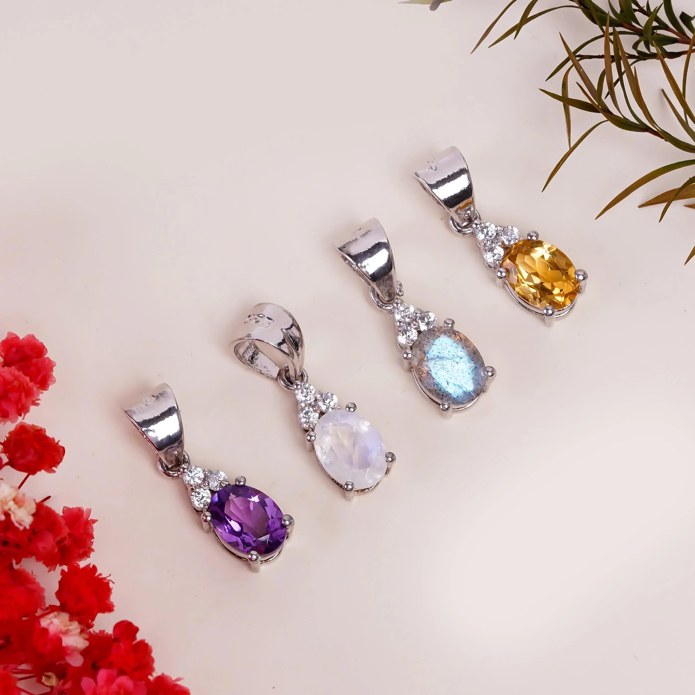 Handmade sterling silver citrine and amethyst gemstone pendant necklace from Himalya Quartz.
