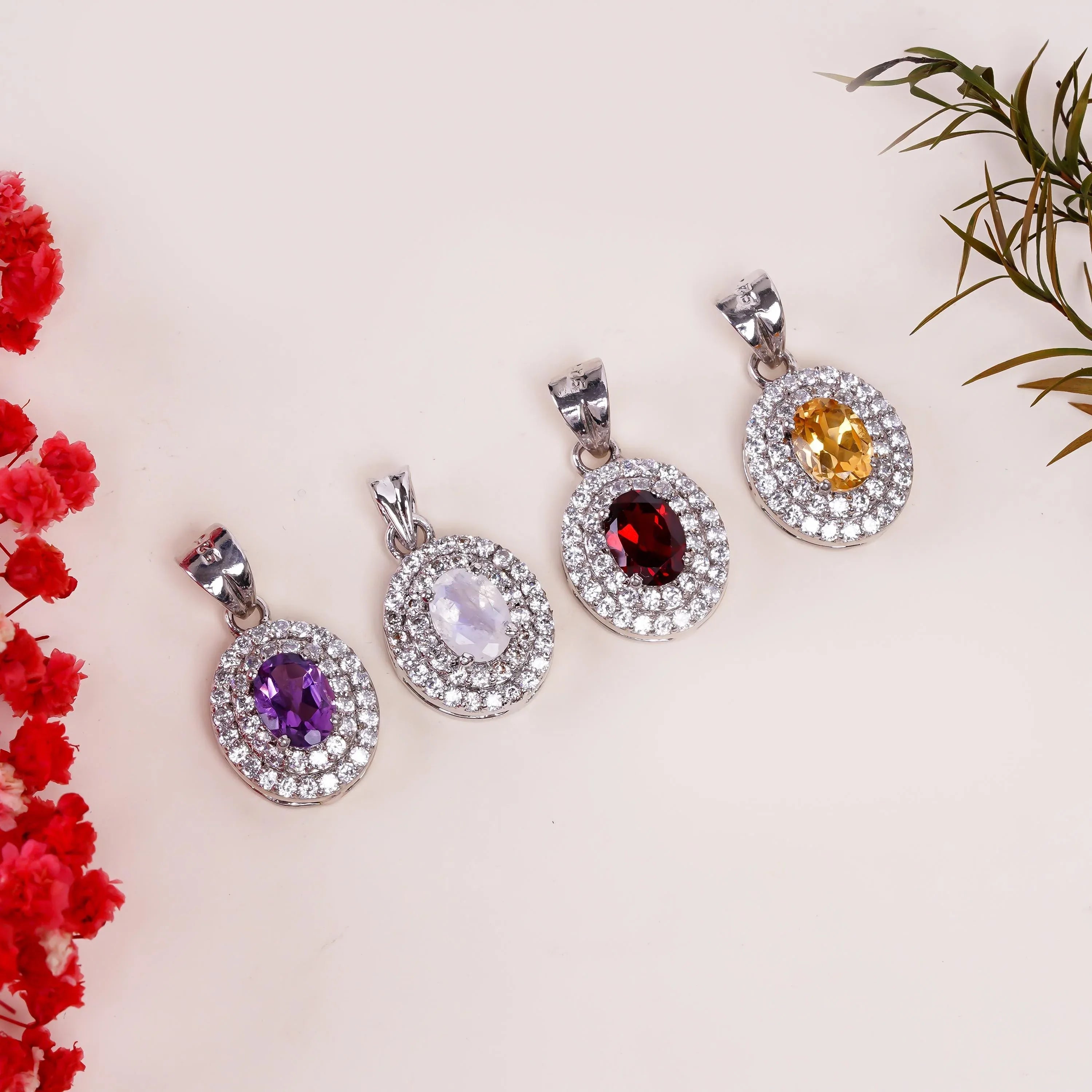 Amethyst & Citrine Pendant: Sterling Silver Oval Gemstone Boho Jewelry - Himalya Quartz