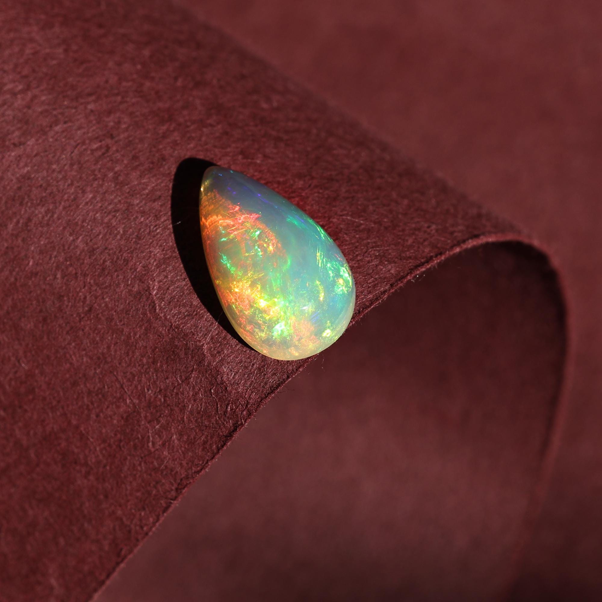 Natural White Ethiopian Fire Opal Cabochon: Pear Shape Loose Gemstone, 3.45 Carat