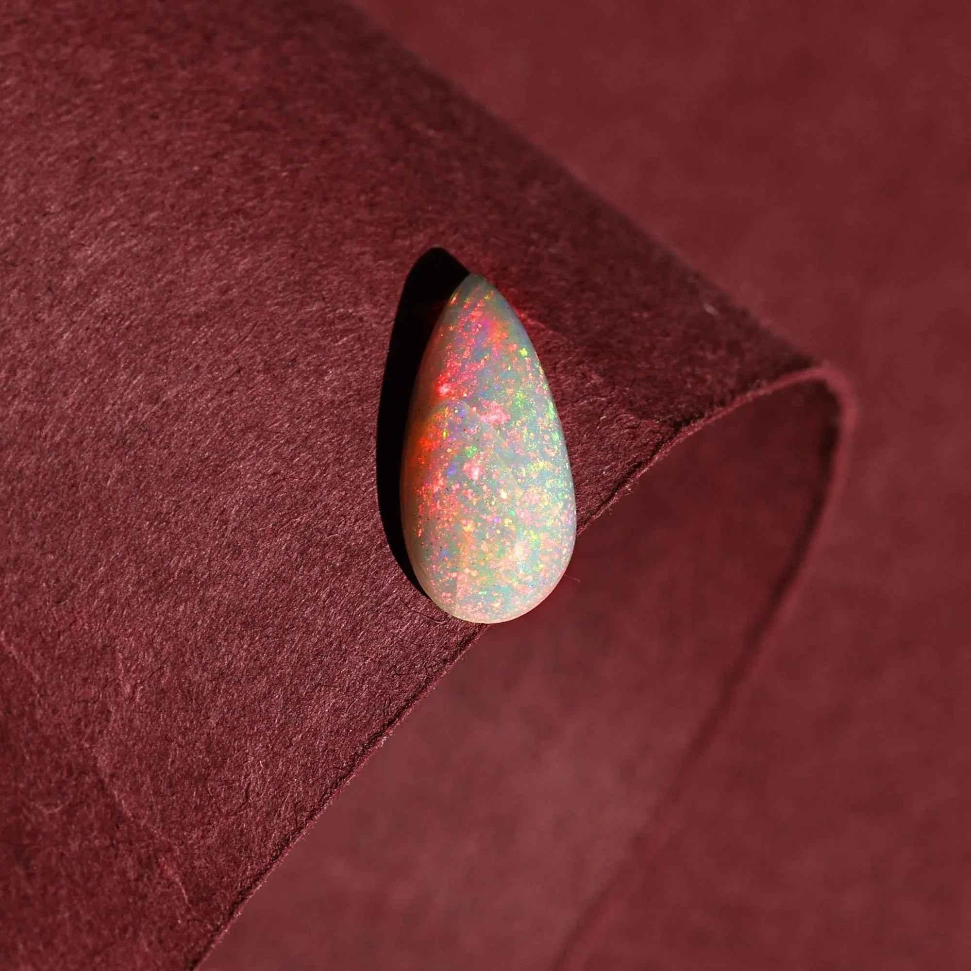 Pink Fire Ethiopian Opal Cabochon: 2 Carat Pear-Shaped Gemstone (7.00x15.00mm) Loose Gemstones