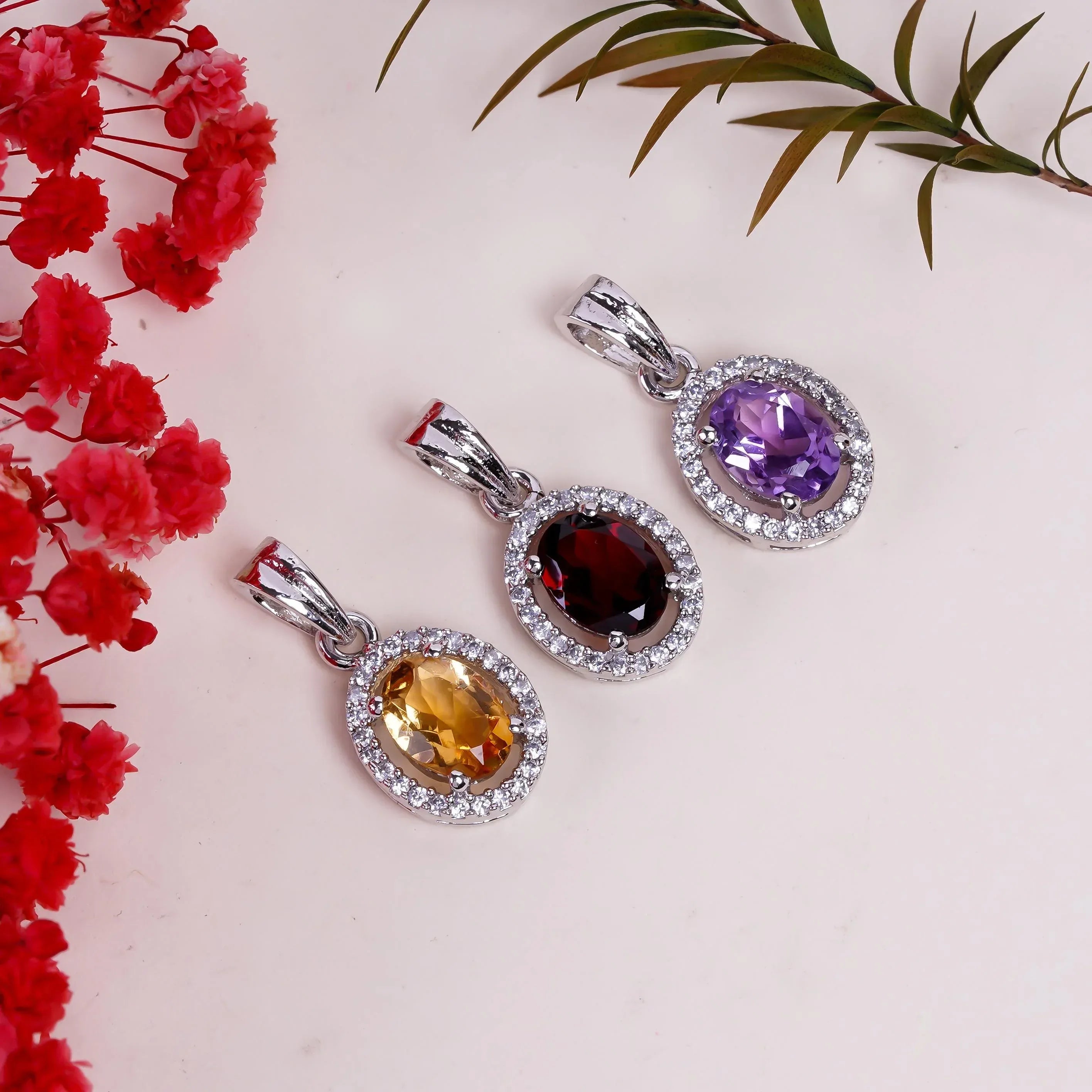 Amethyst, Citrine & Garnet Pendant: Handmade Sterling Silver Boho Necklace