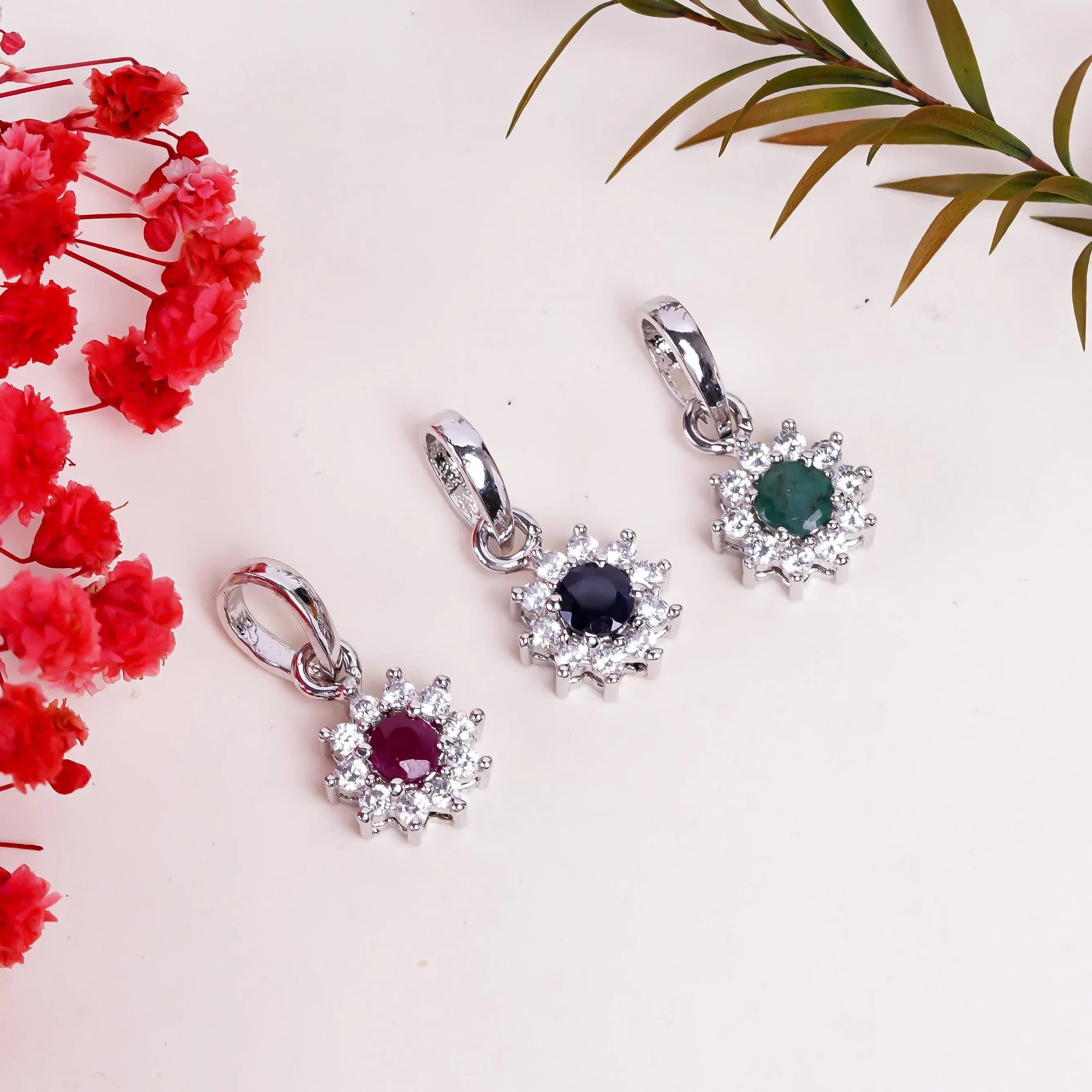 Sterling Silver Ruby Pendant: Floral Starburst, Fine Jewelry