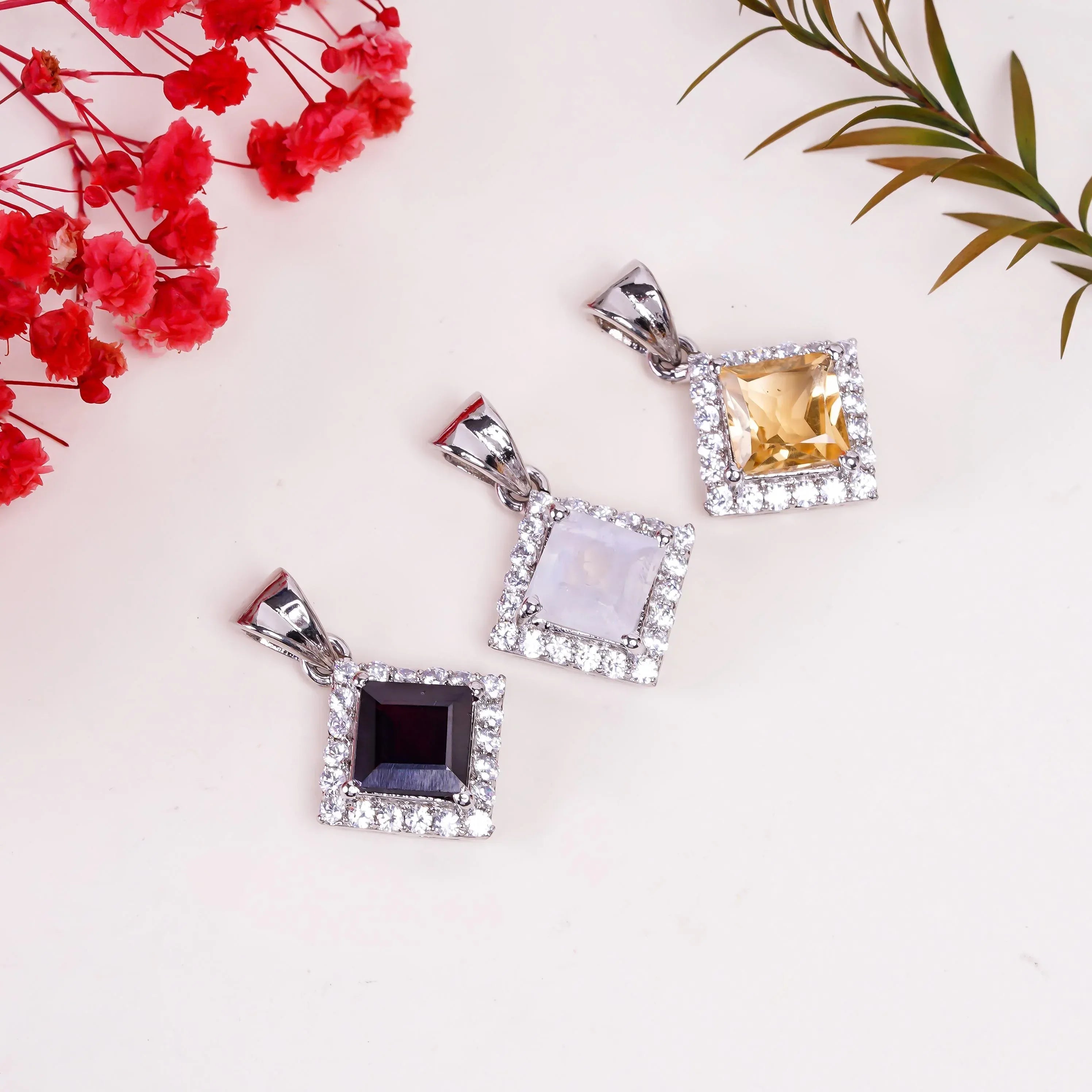 Handmade 925 Sterling Silver Citrine Square Pendant - Elegant Fine Jewelry