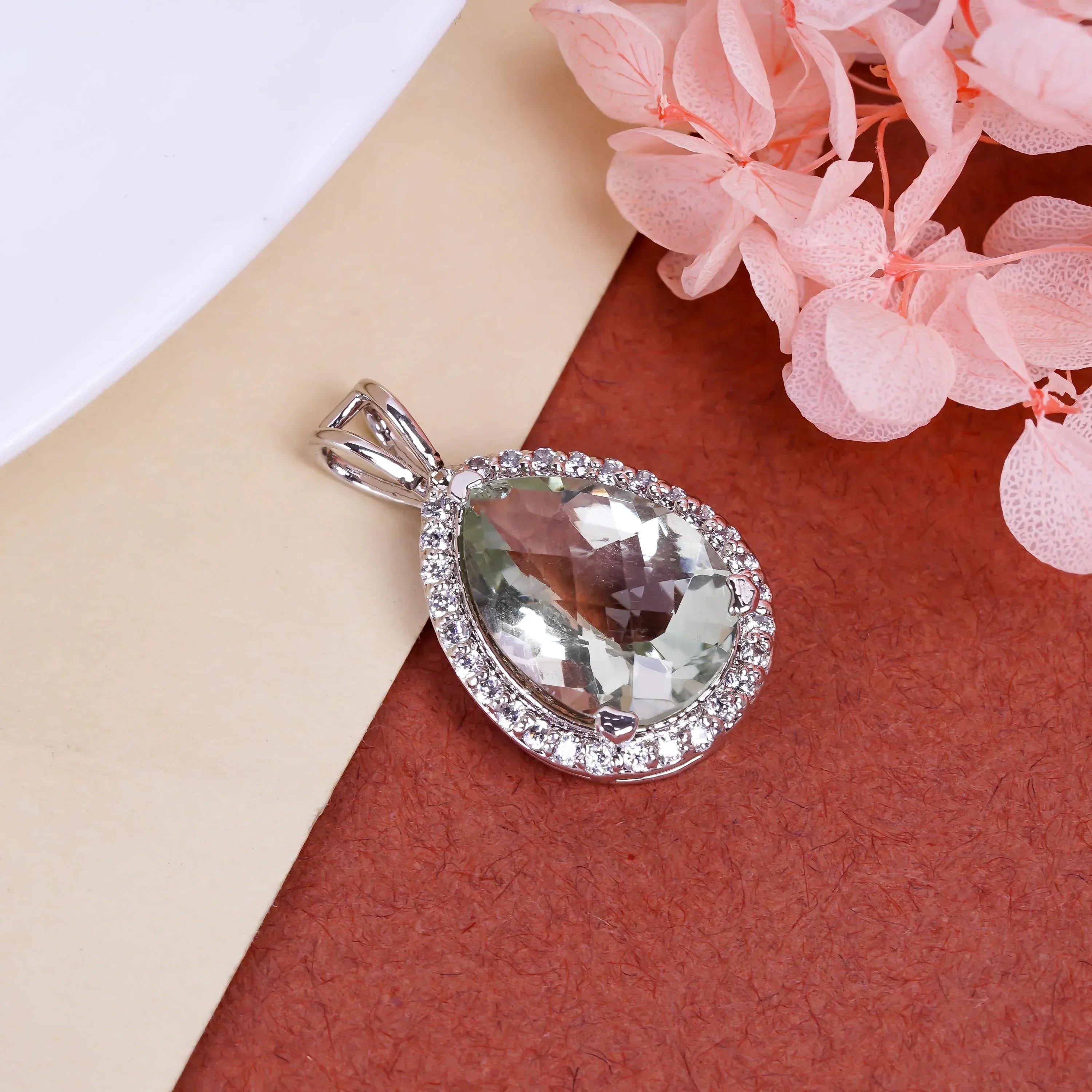 Rose Quartz Pendant: 925 Sterling Silver Pear-Shaped Healing Jewelry