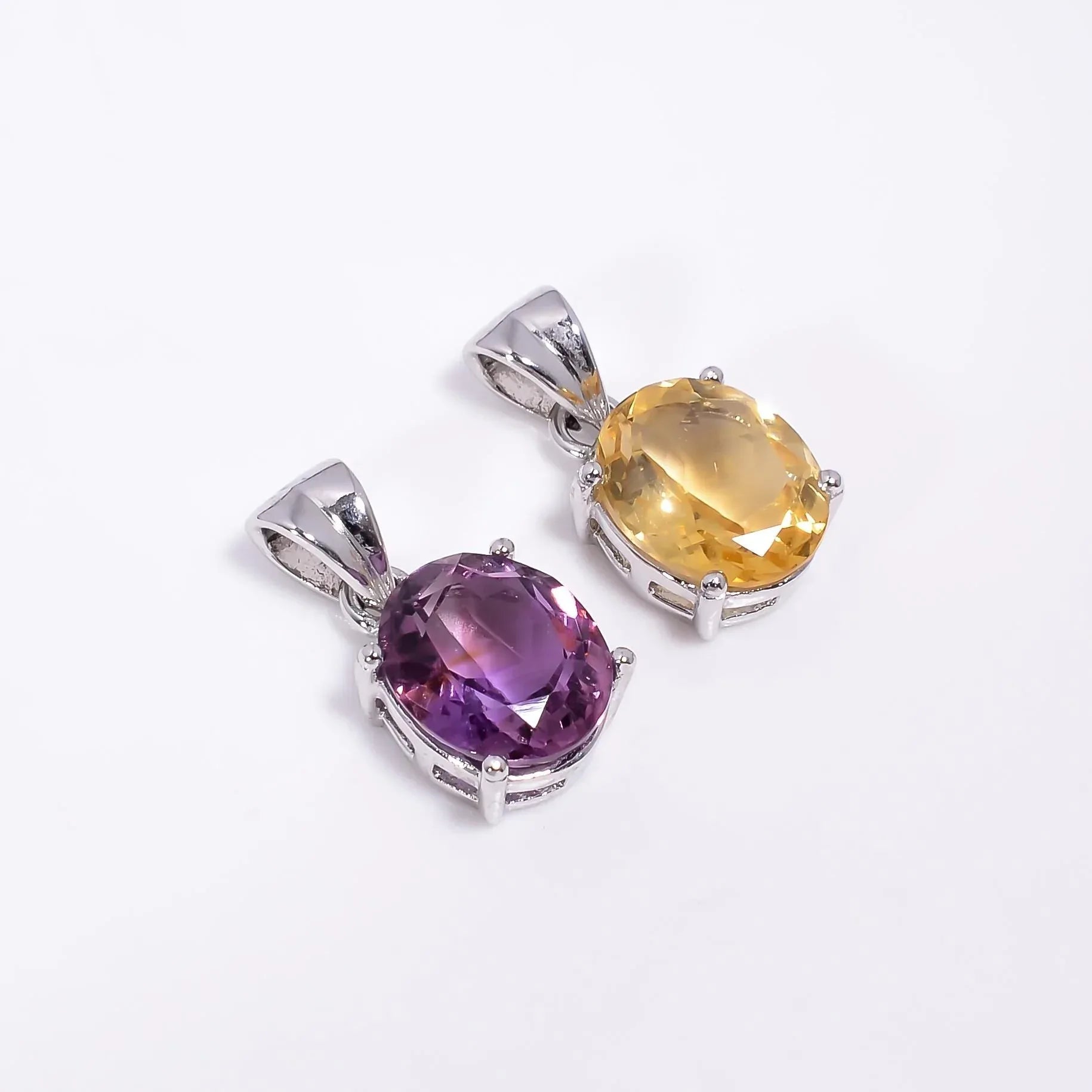 Amethyst or Citrine Pendant: Oval Sterling Silver Bohemian Jewelry