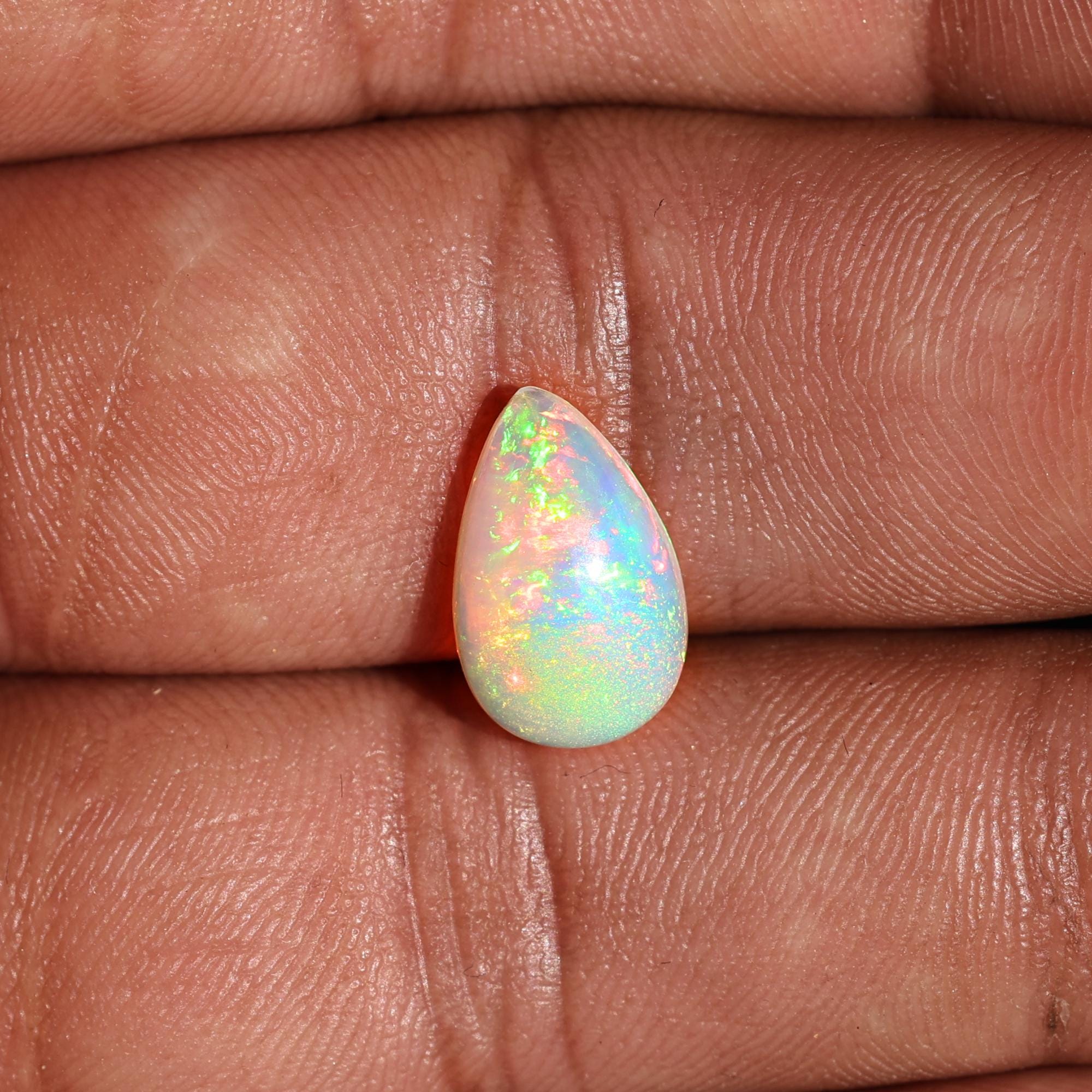 Ethiopian Fire Opal Cabochon: White Pear-Cut Loose Gemstone, 2.80 Carat