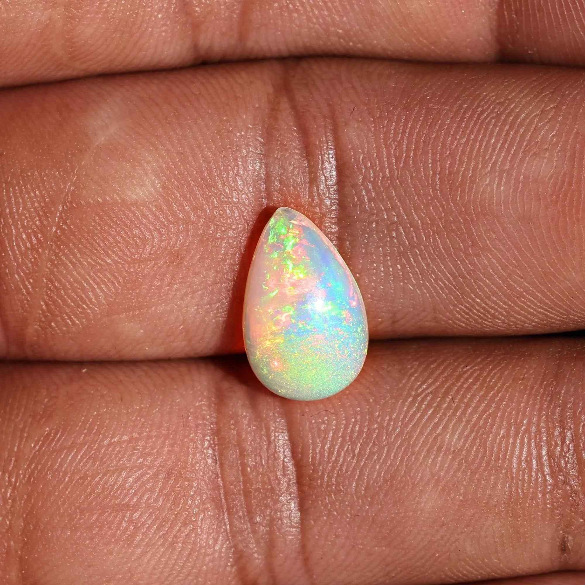 Ethiopian Fire Opal Cabochon: White Pear-Cut Loose Gemstone, 2.80 Carat loose gemstones