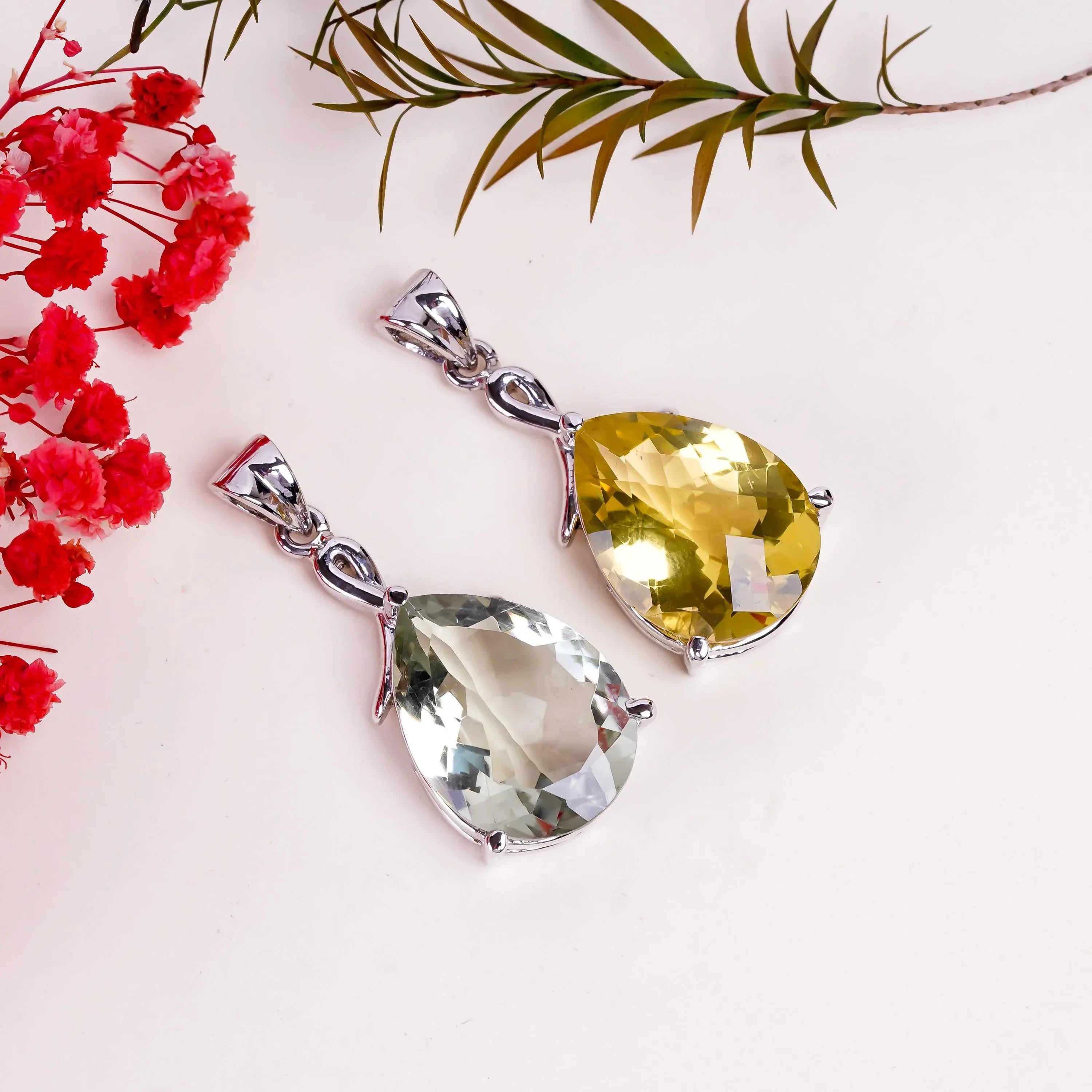 Prasiolite Pear Pendant: Sterling Silver Bohemian Jewelry, 14x21mm