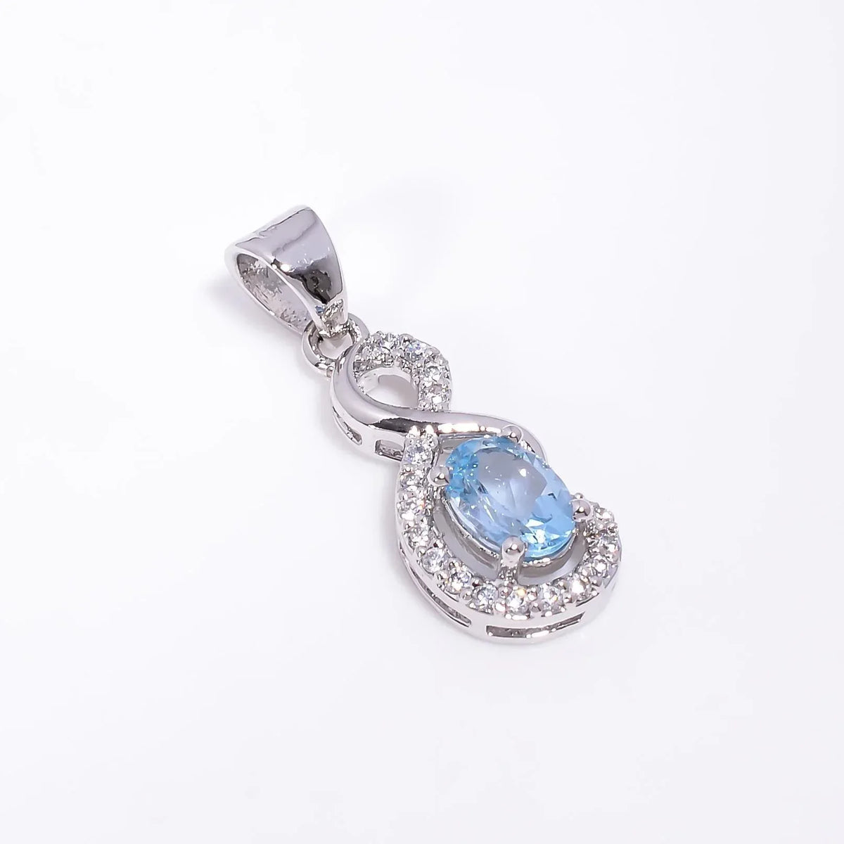 Natural Sky Blue Topaz 6x8mm Oval Pendant in 925 Sterling Silver