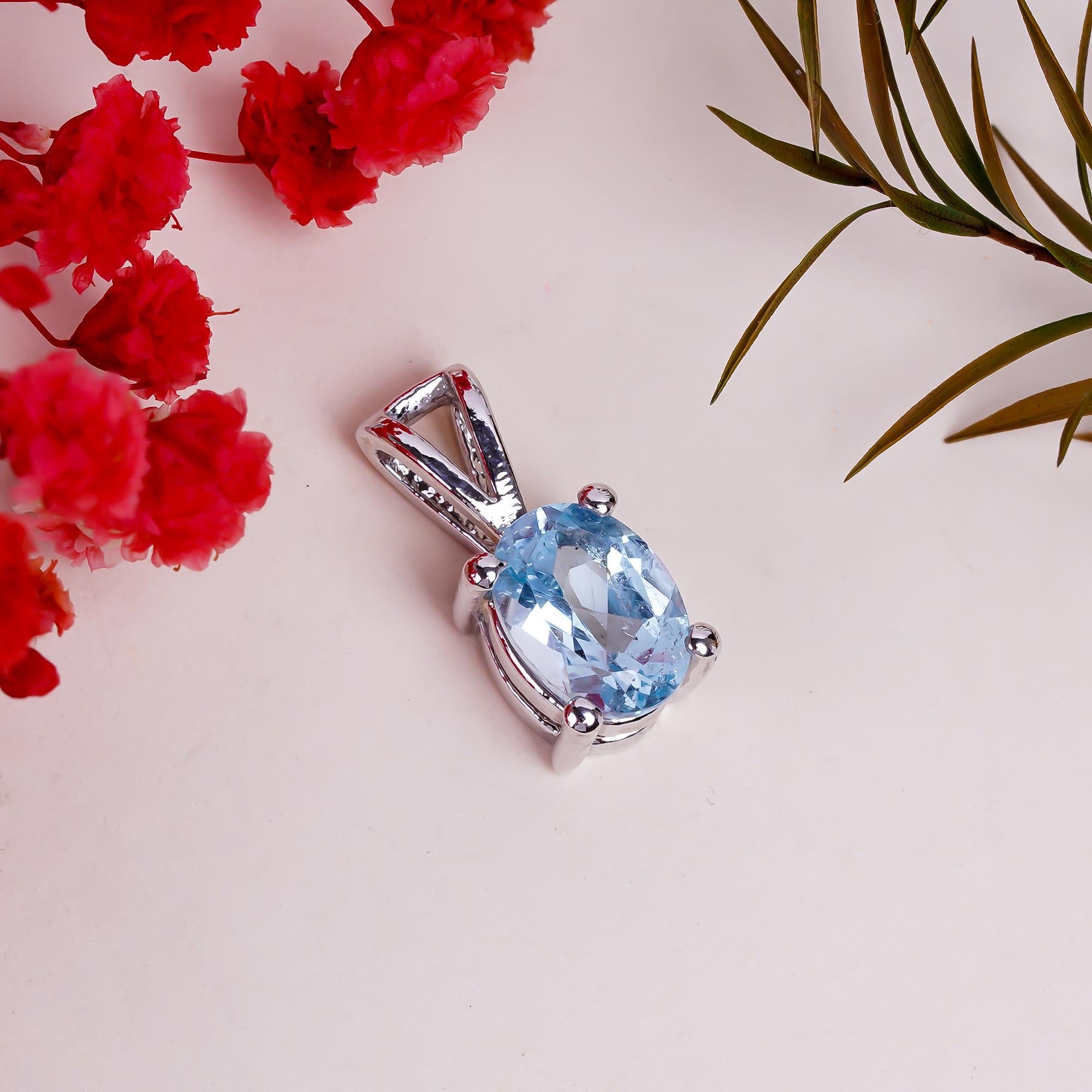 Sky Blue Topaz Pendant: Handmade Sterling Silver Oval Jewelry (6x8mm)